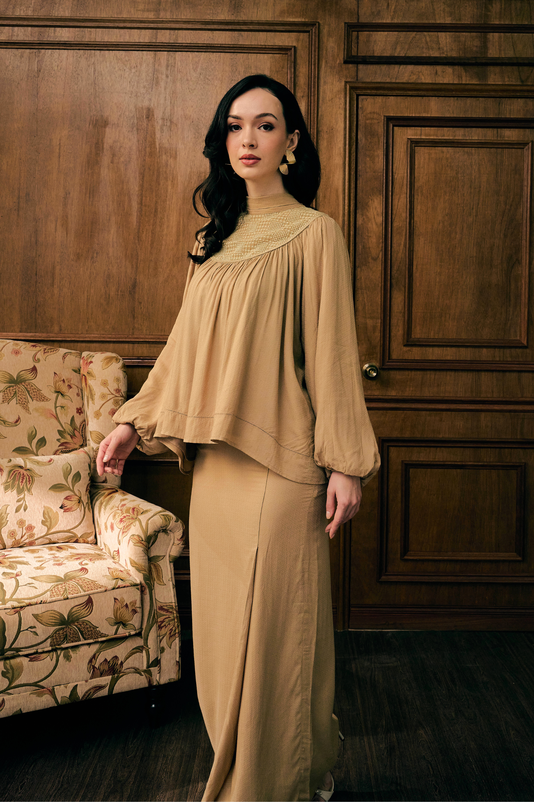 The Georgia Kurung in Dusty Brown