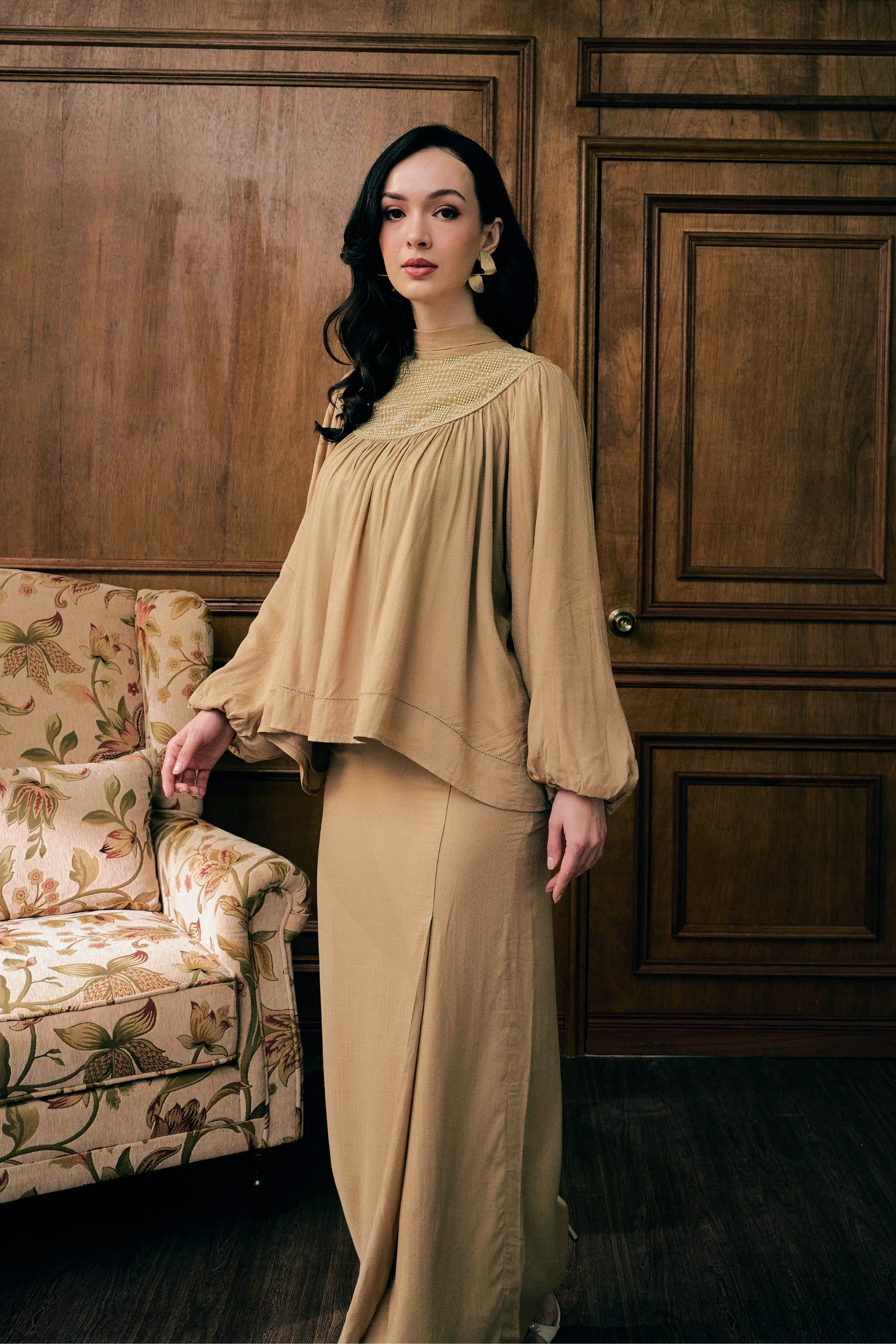 The Georgia Kurung in Dusty Brown