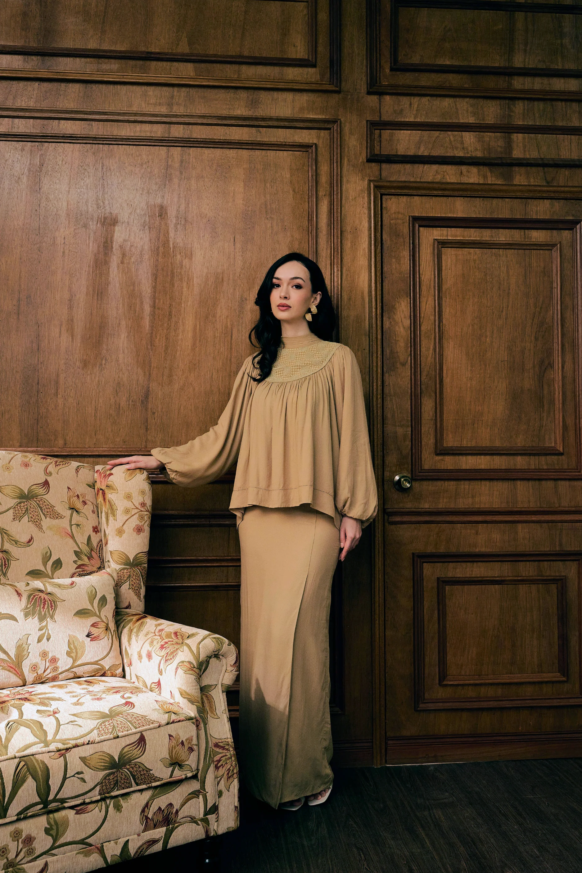 The Georgia Kurung in Dusty Brown