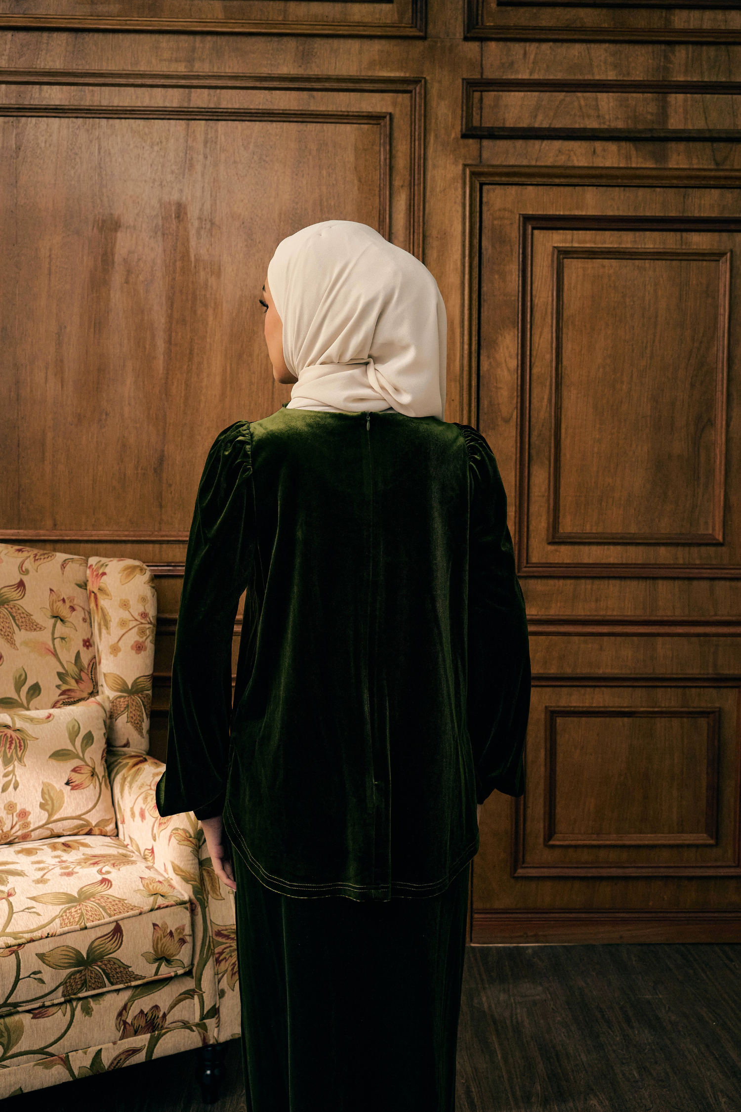 The Hailey Kurung in Olive Featherlight Velvet