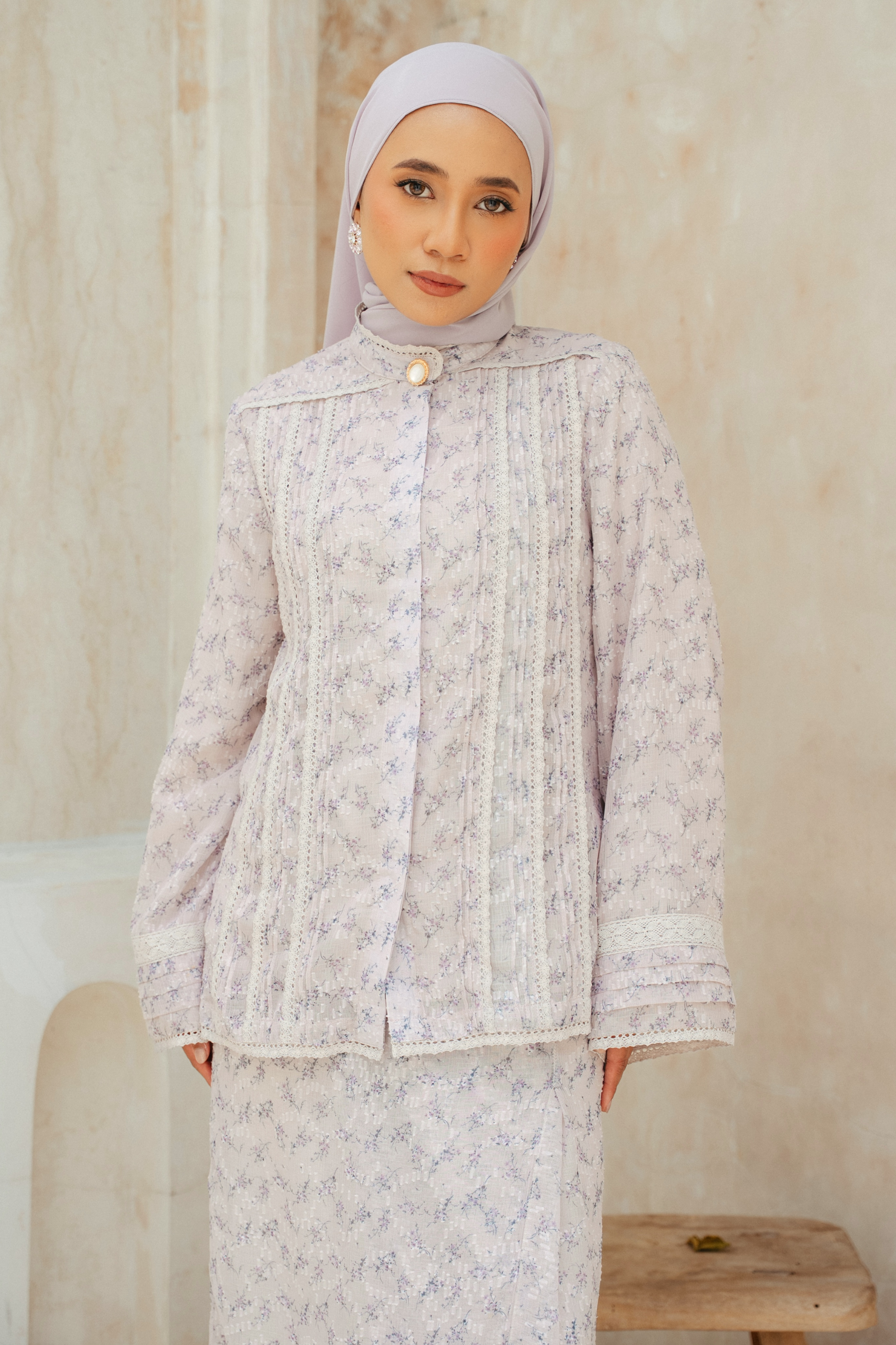 The Thalia Kurung in Dusty Lavender