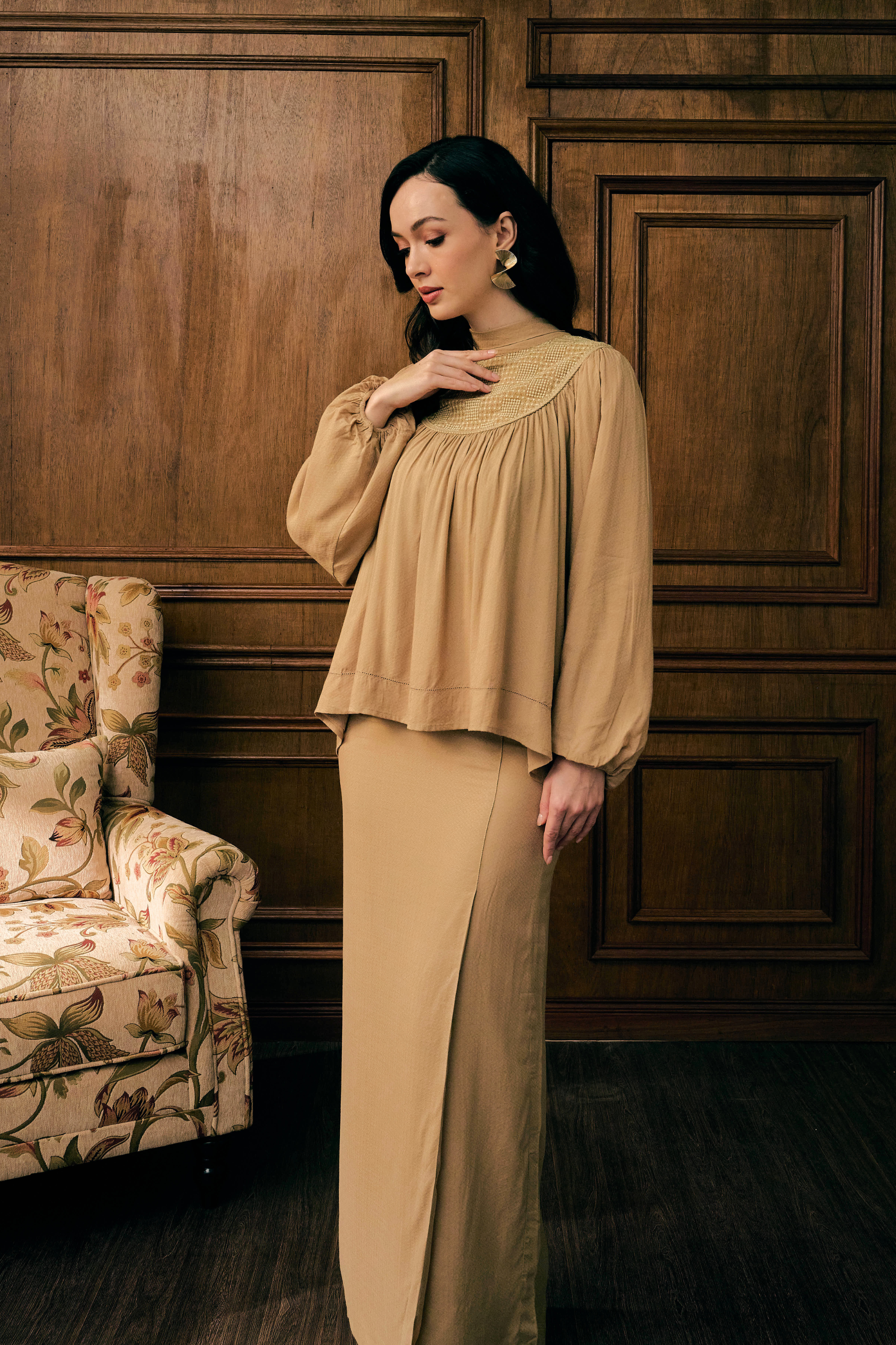 The Georgia Kurung in Dusty Brown