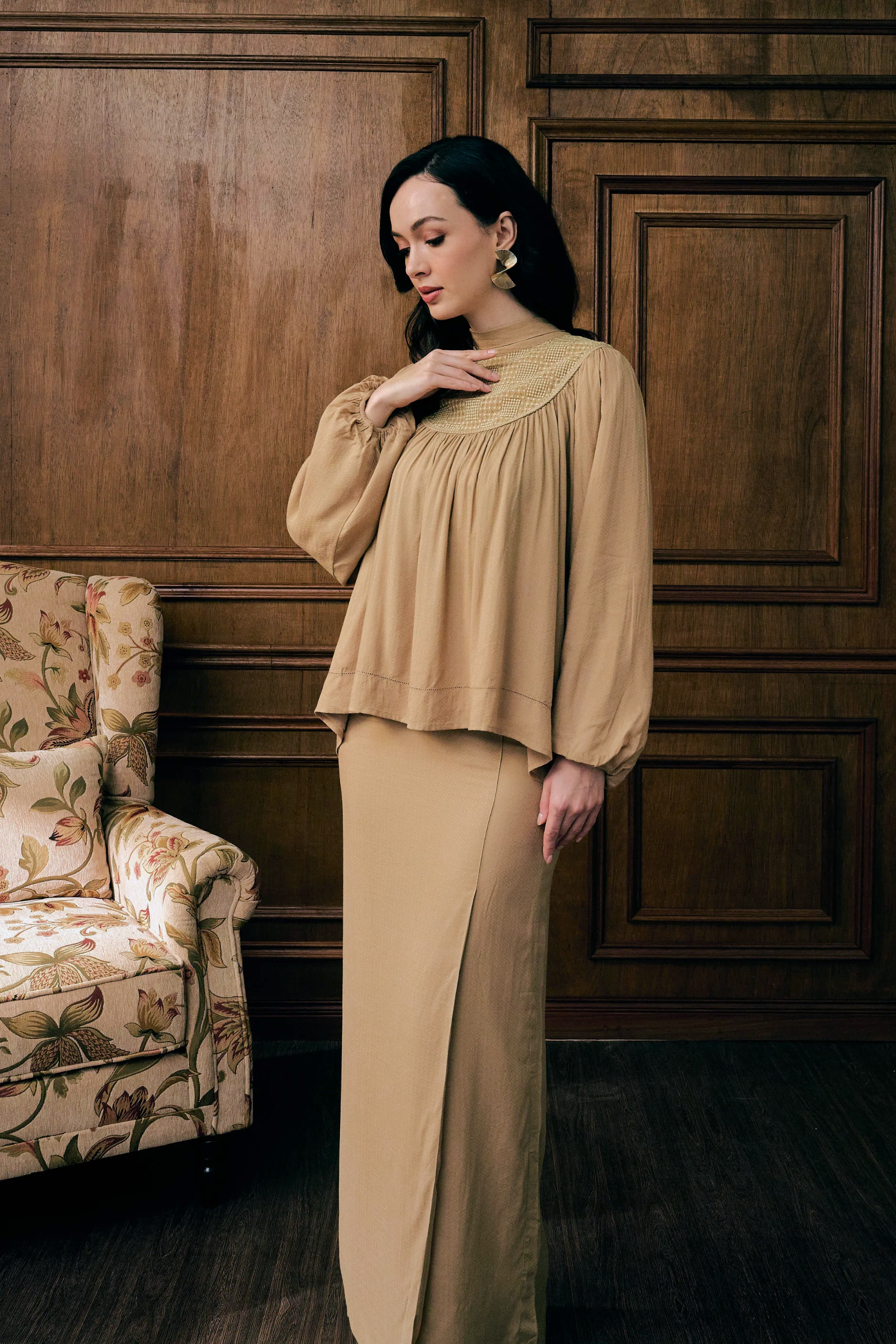 The Georgia Kurung in Dusty Brown