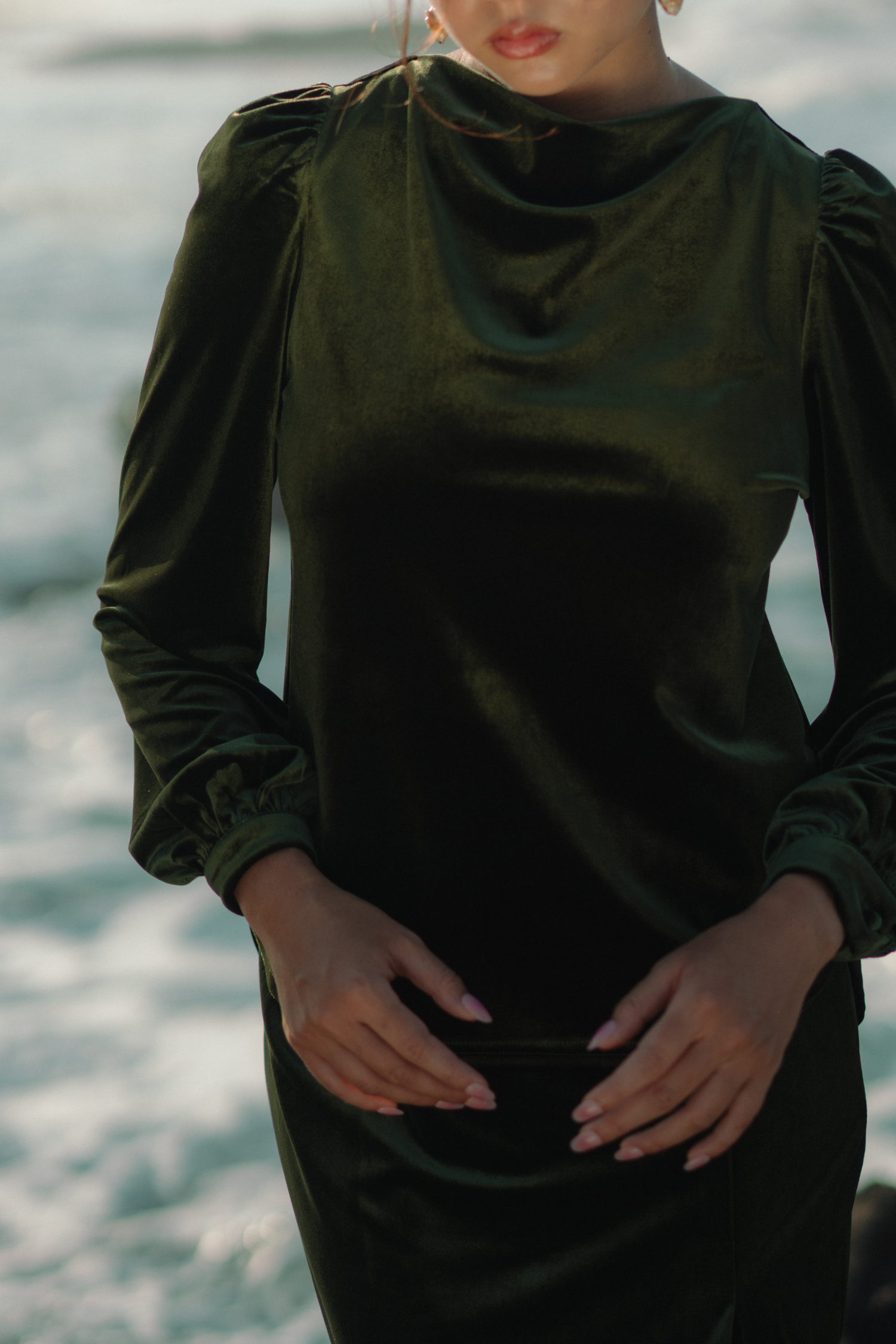 The Hailey Kurung in Olive Featherlight Velvet