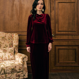 The Hailey Kurung in Wine Featherlight Velvet