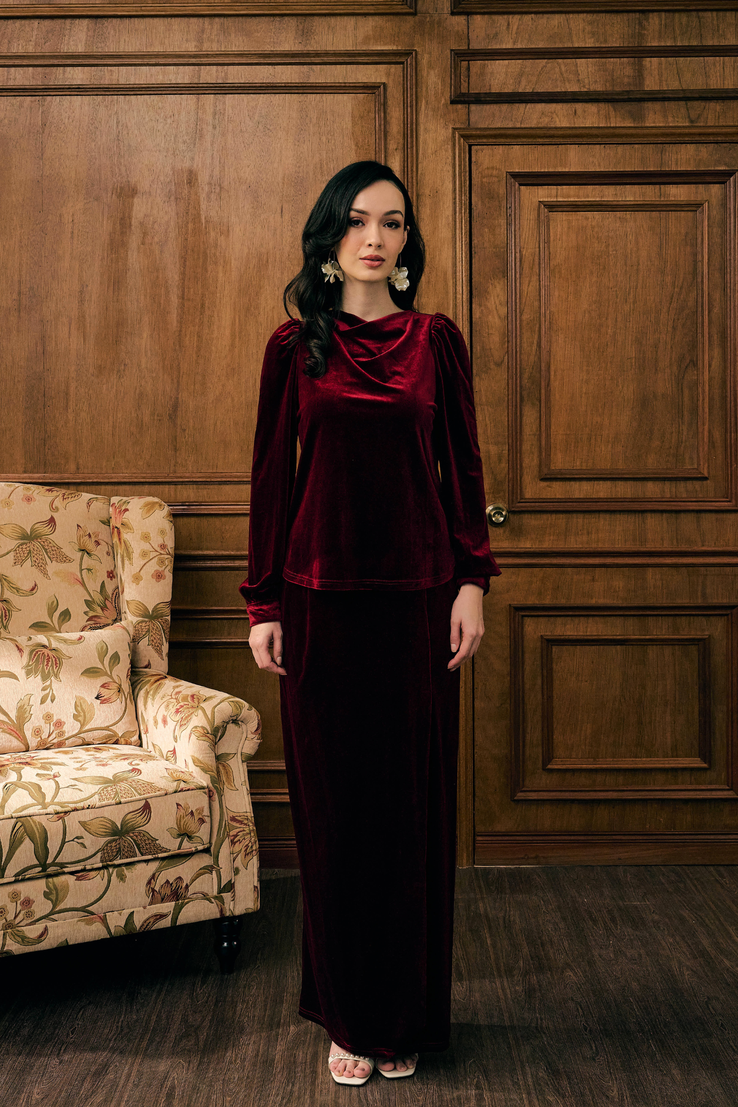 The Hailey Kurung in Wine Featherlight Velvet