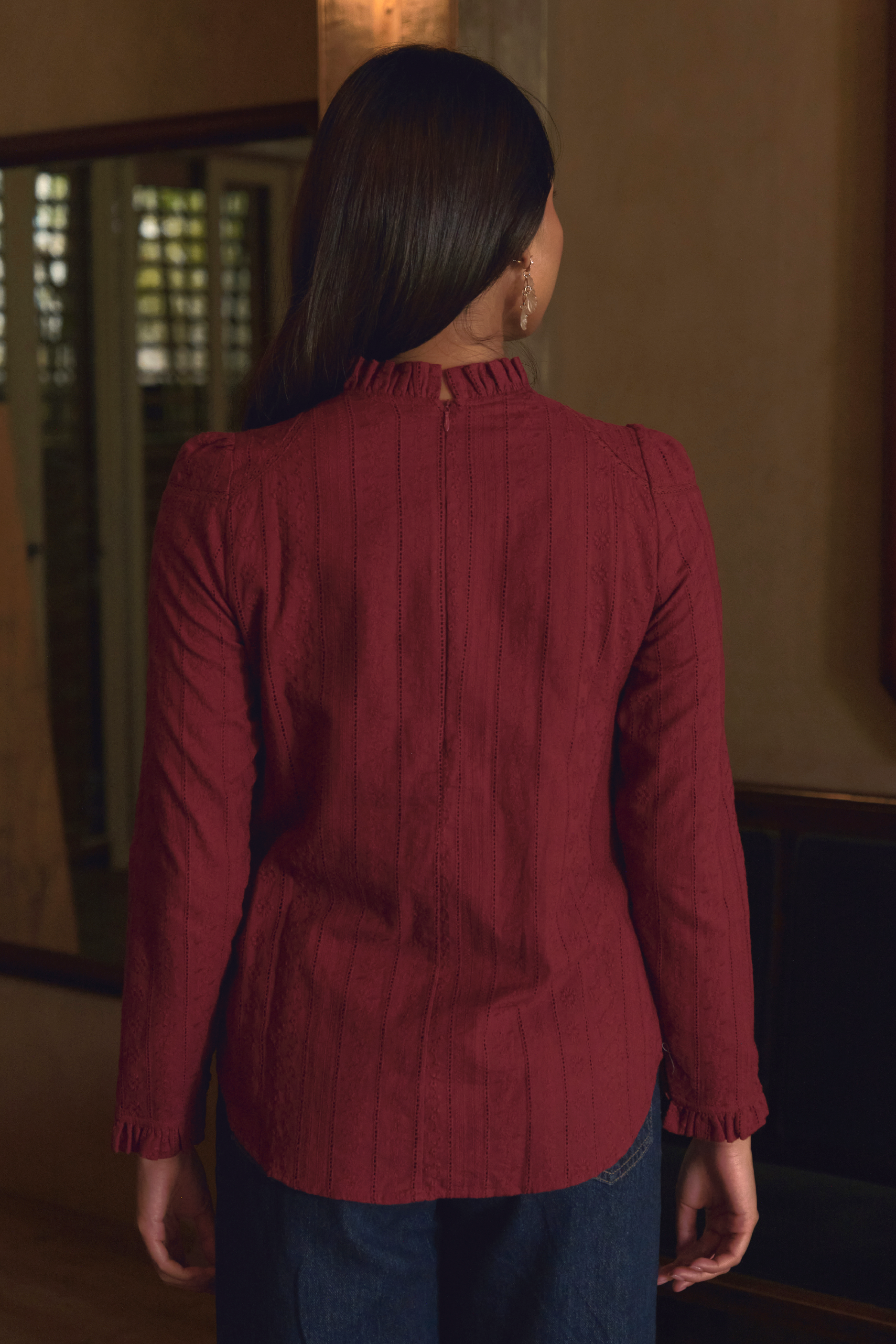 The Jannah Top In Burgundy Broderie Anglaise