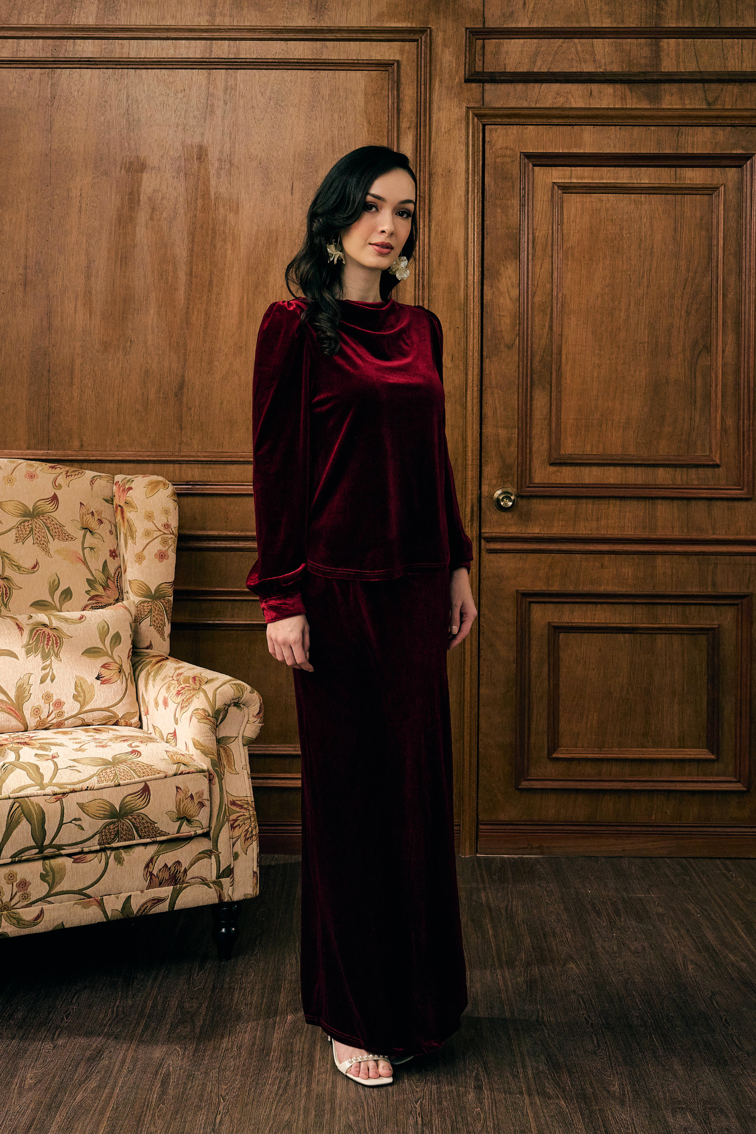 The Hailey Kurung in Wine Featherlight Velvet
