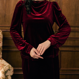 The Hailey Kurung in Wine Featherlight Velvet