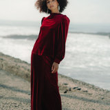 The Hailey Kurung in Wine Featherlight Velvet
