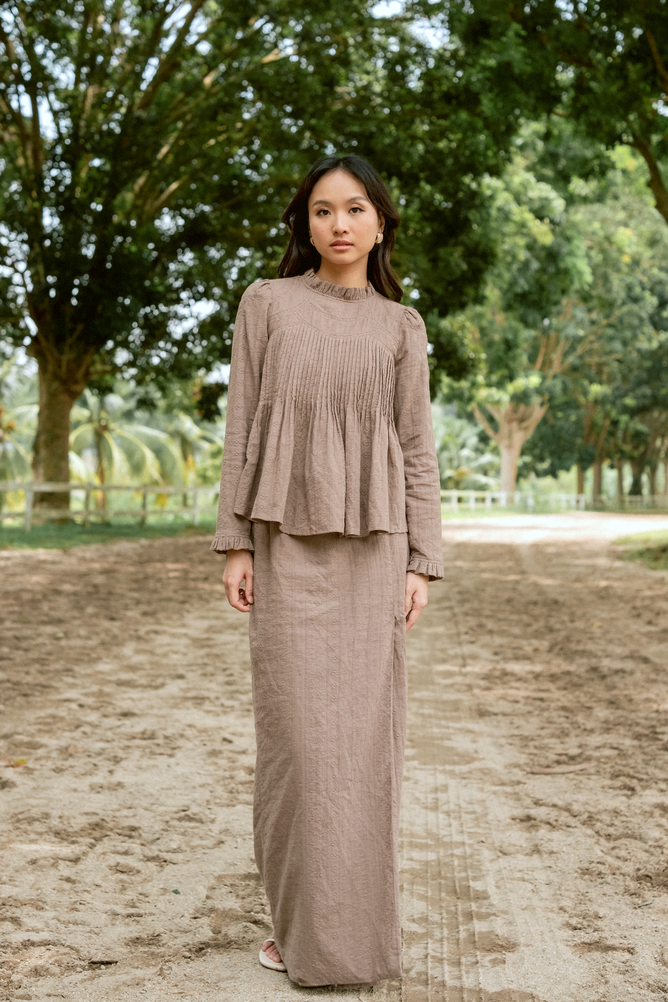 Jannah Kurung in Khaki Broderie Anglaise