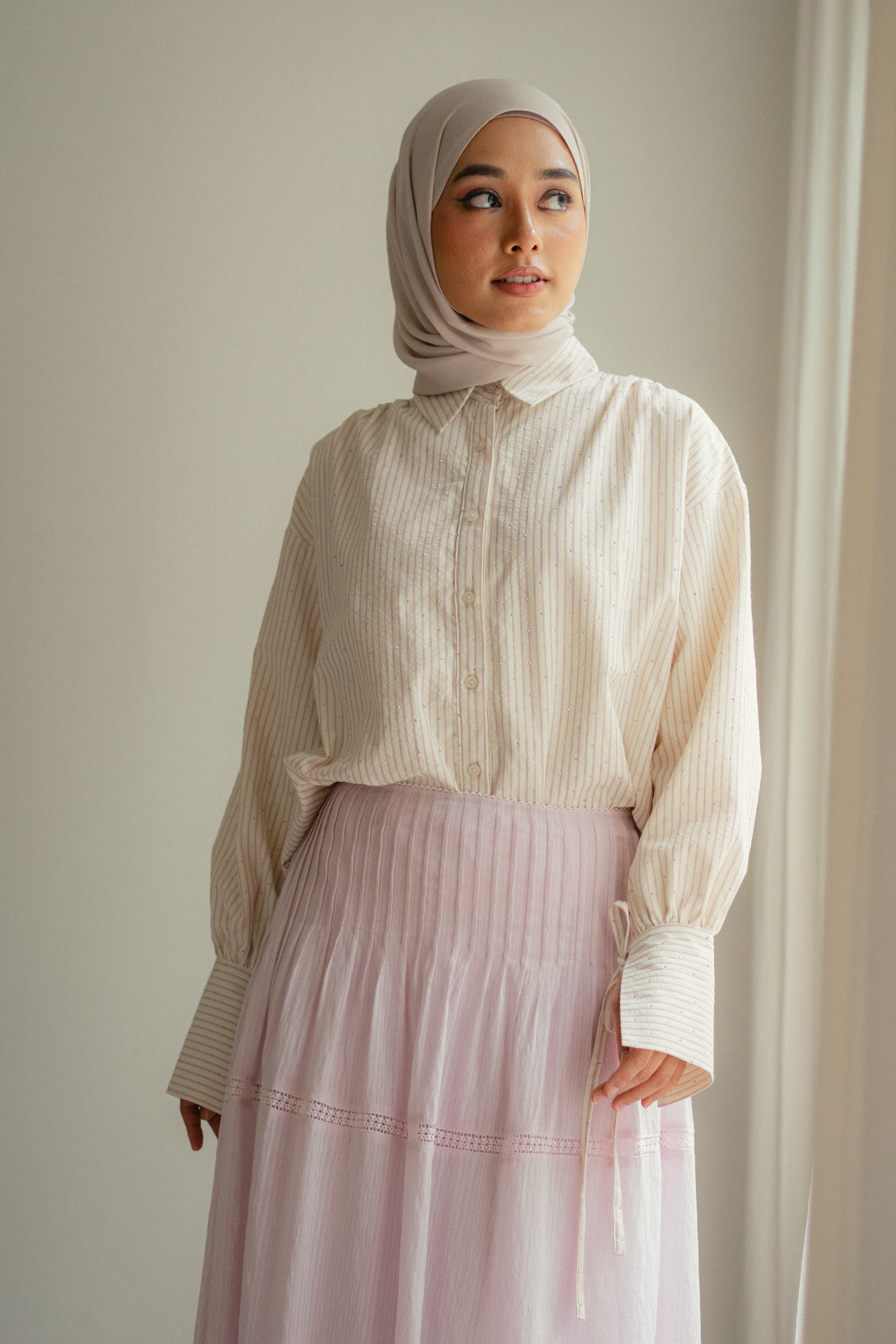 The Joan Shirt In Pink Stripes And Rhinestone