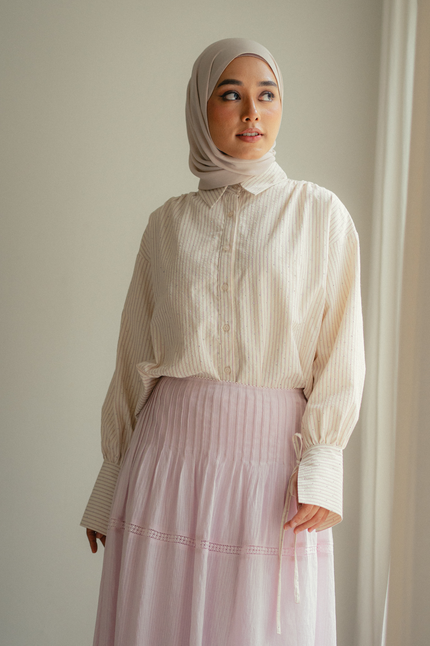 THE JOAN STUDDED OVERSIZED SHIRT IN PINK STRIPES