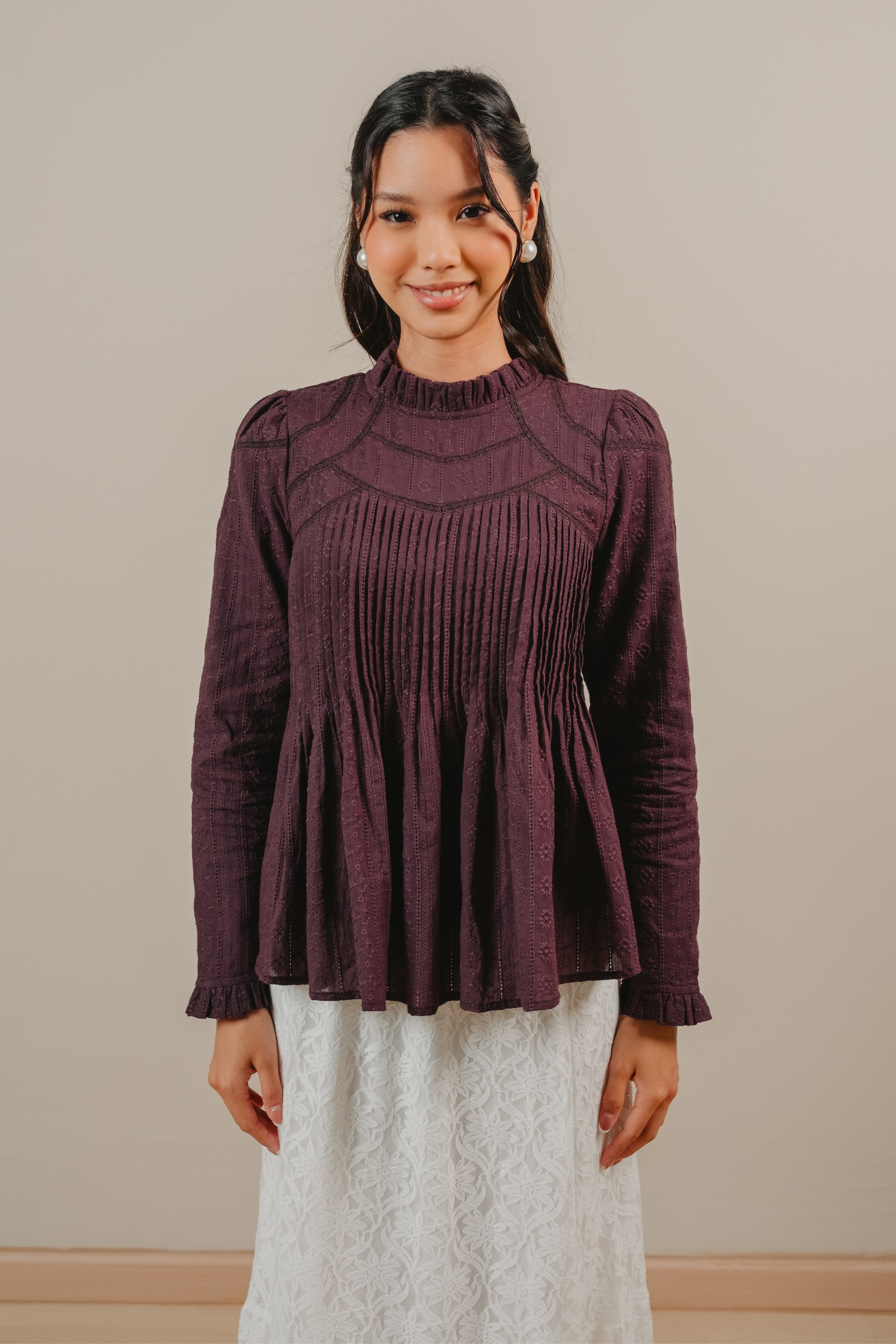 The Jannah Top In Deep Purple Broderie Anglaise