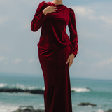 The Hailey Kurung in Wine Featherlight Velvet