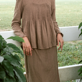 Jannah Kurung in Khaki Broderie Anglaise