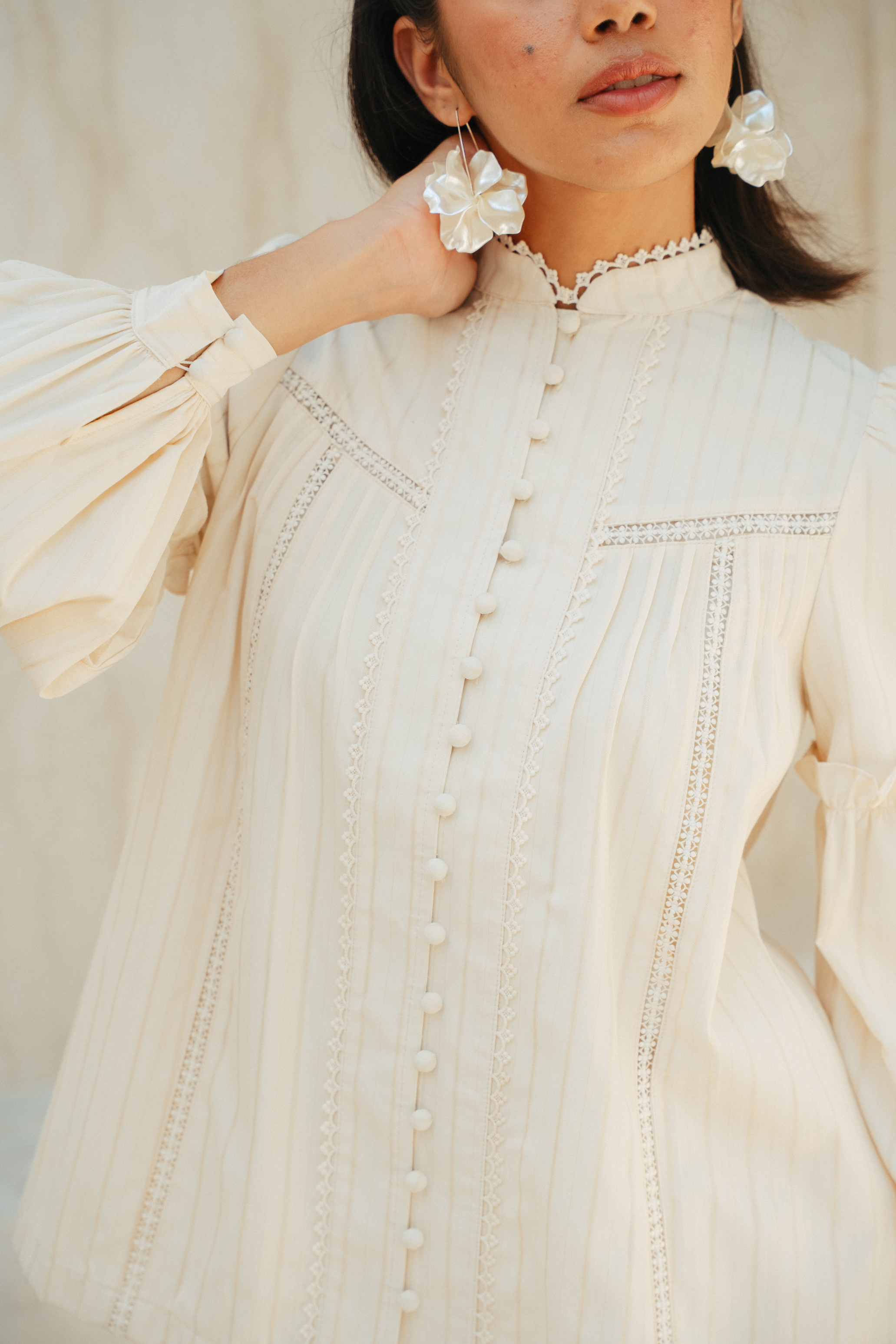 The Lorna Kurung in Alabaster Stripes