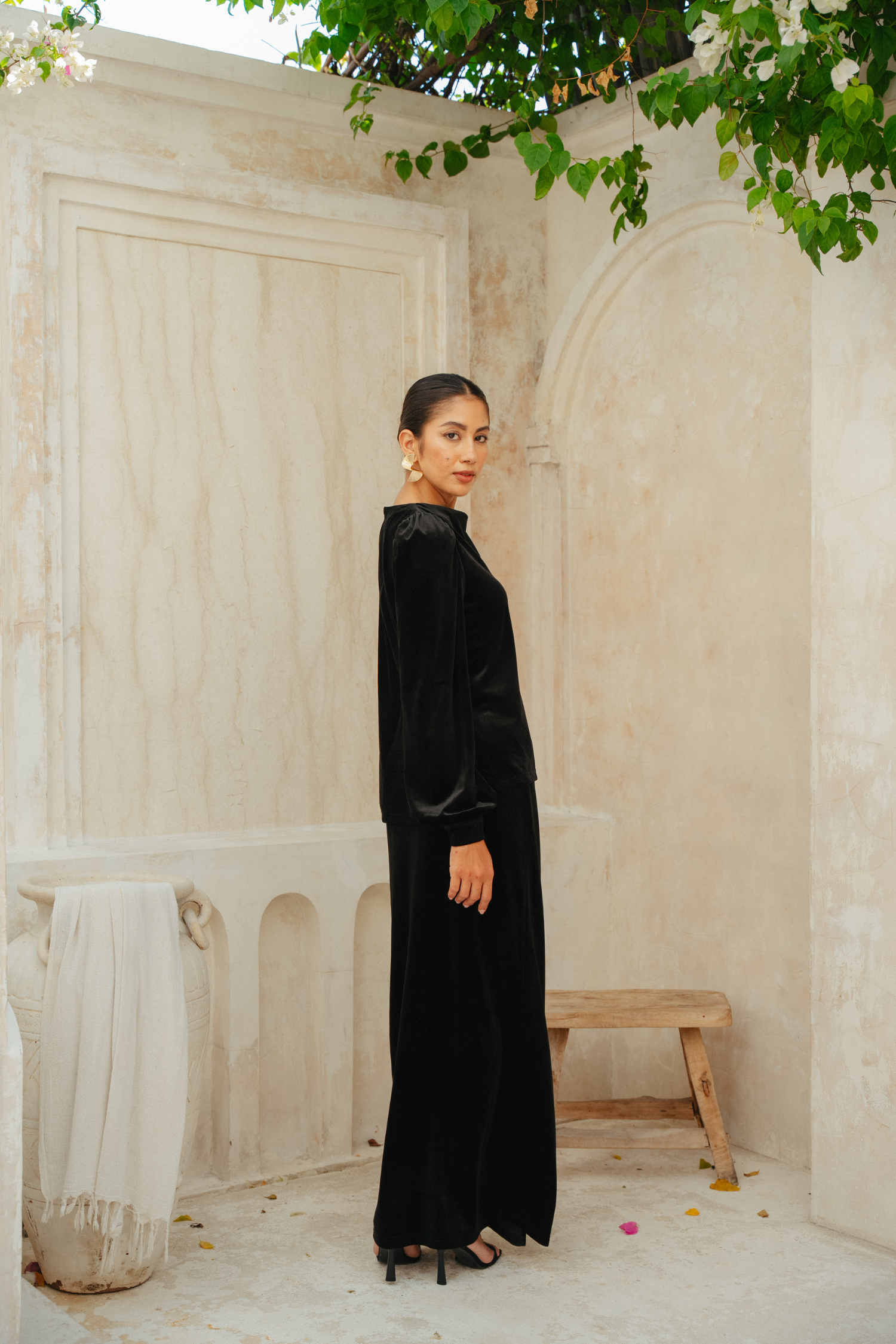 The Hailey Kurung in Black Featherlight Velvet