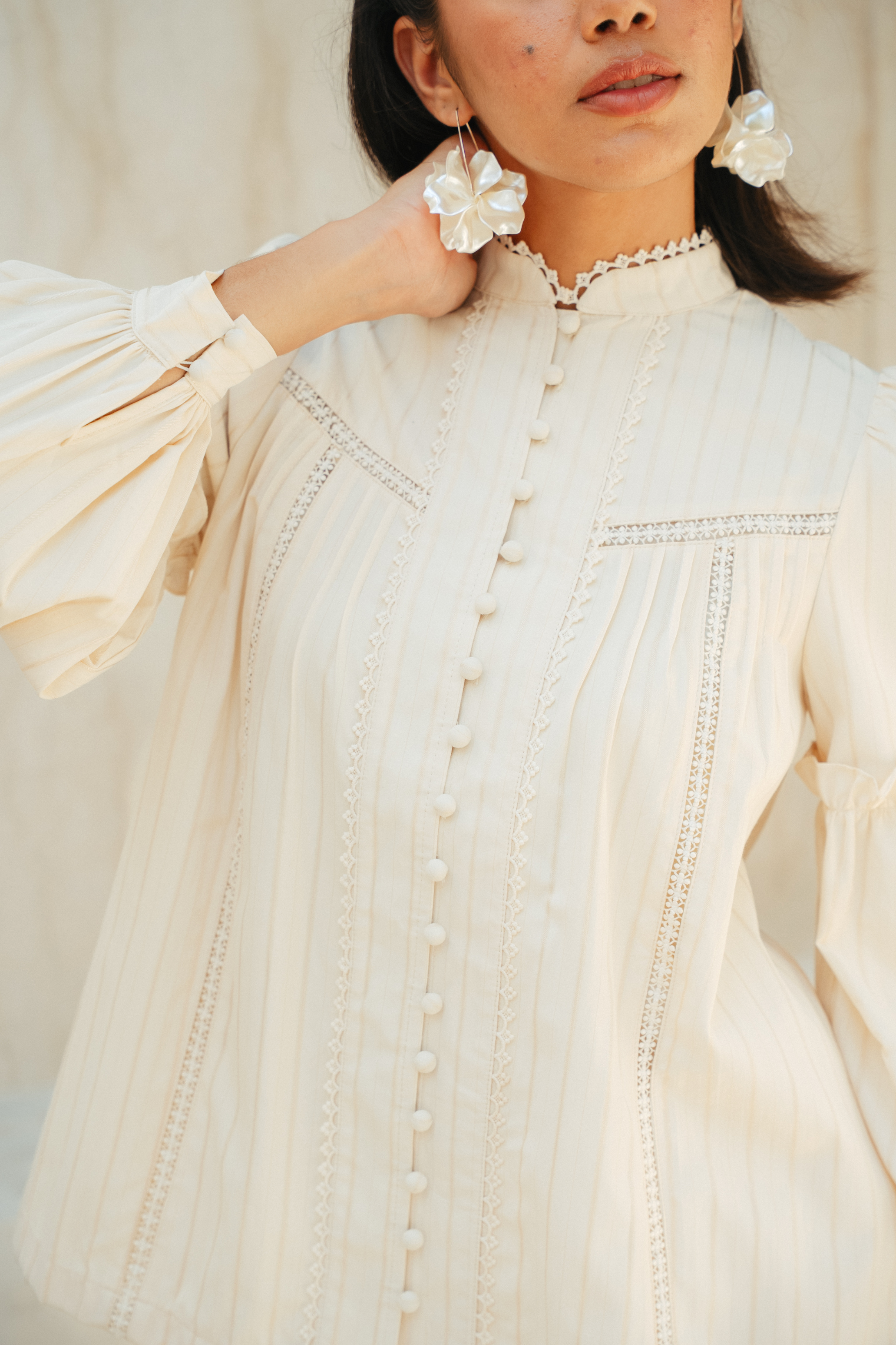 The Lorna Kurung in Alabaster Stripes