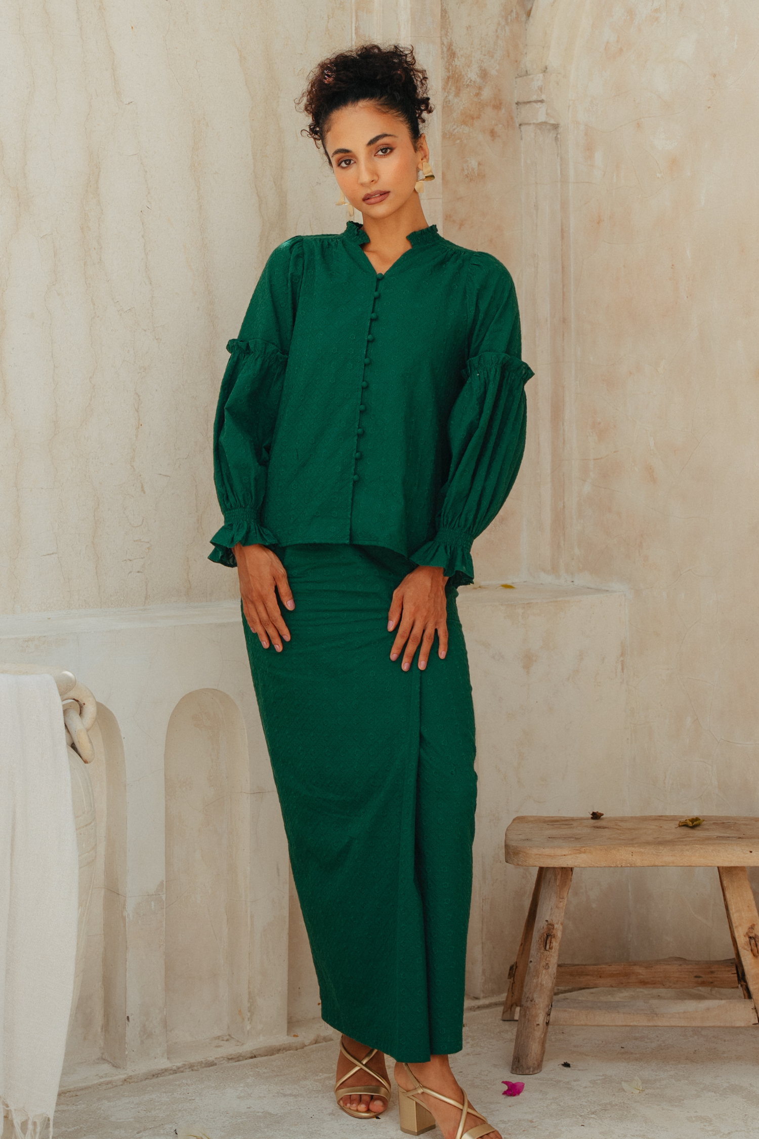 The Jane Kurung in Emerald Green
