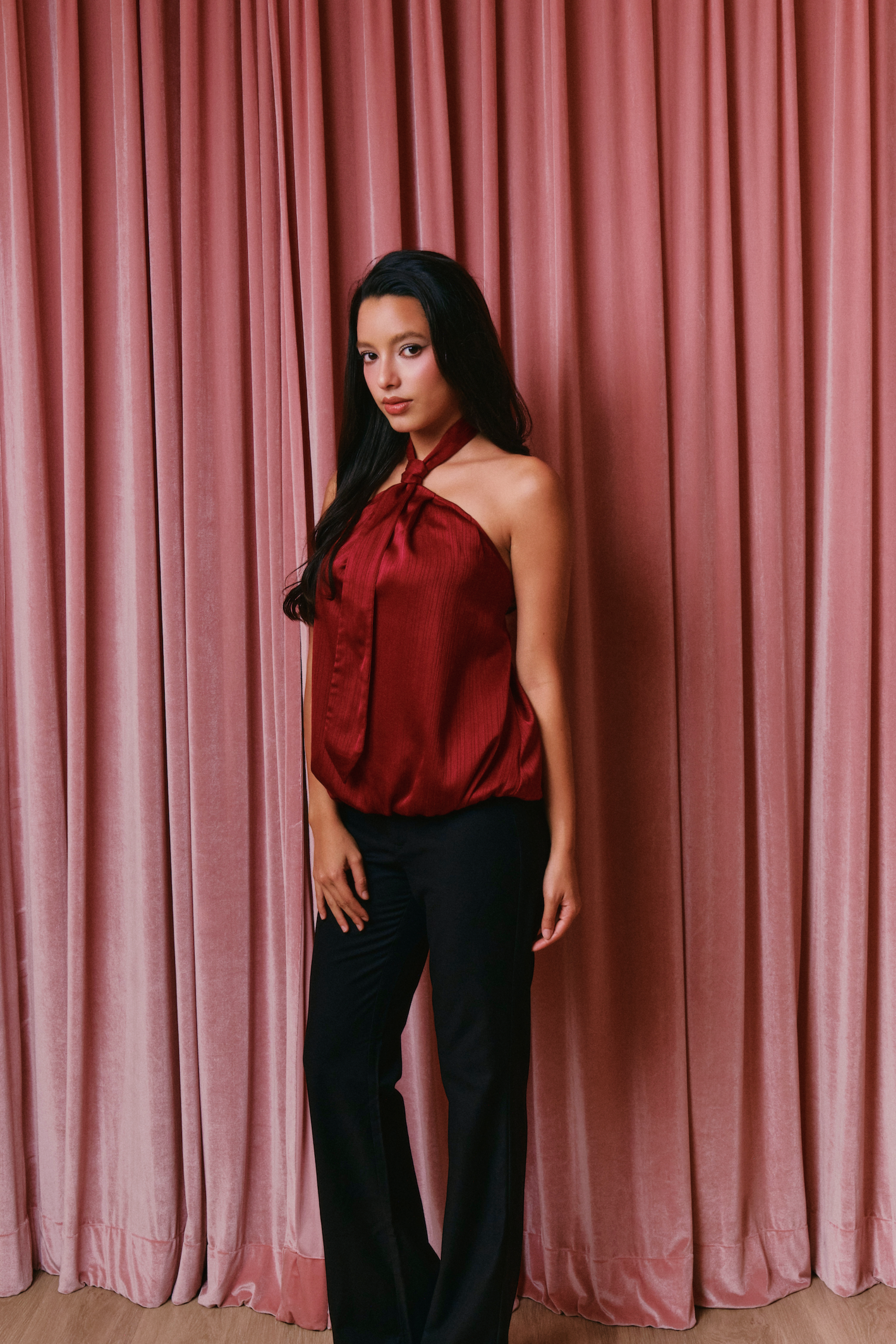 The Lovergirl Neck-tie Top in Burgundy