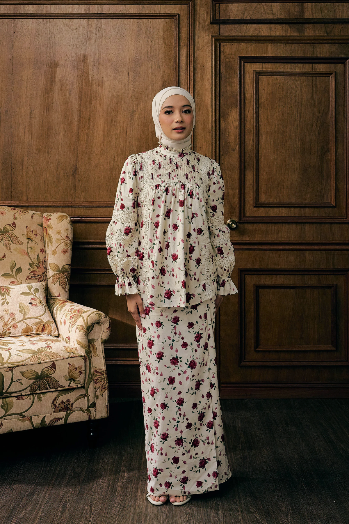 The Solange Kurung in Rouge – Zora Designers. Thread X Sdn Bhd (1363365-W)