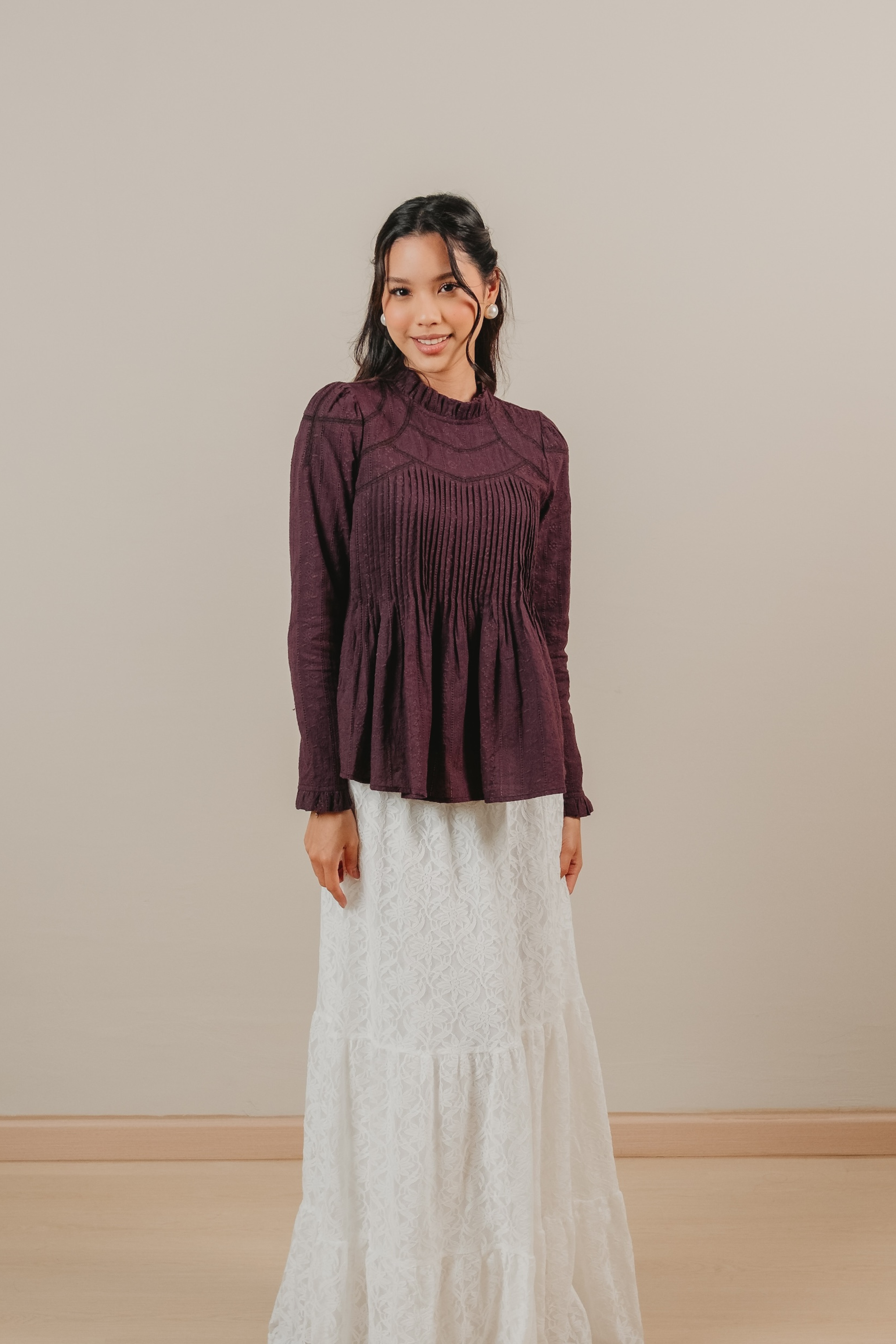 The Jannah Top In Deep Purple Broderie Anglaise