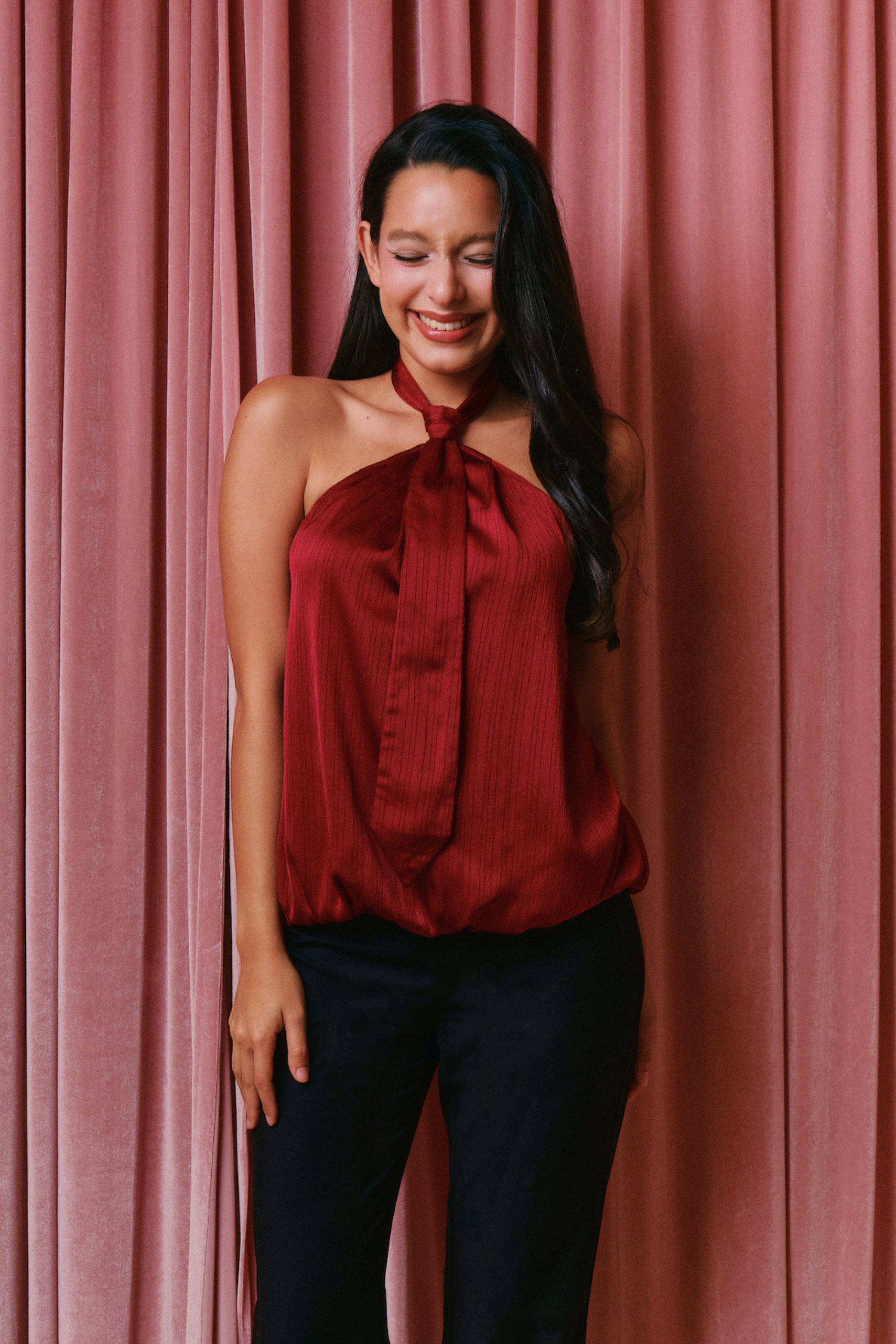 The Lovergirl Neck-tie Top in Burgundy