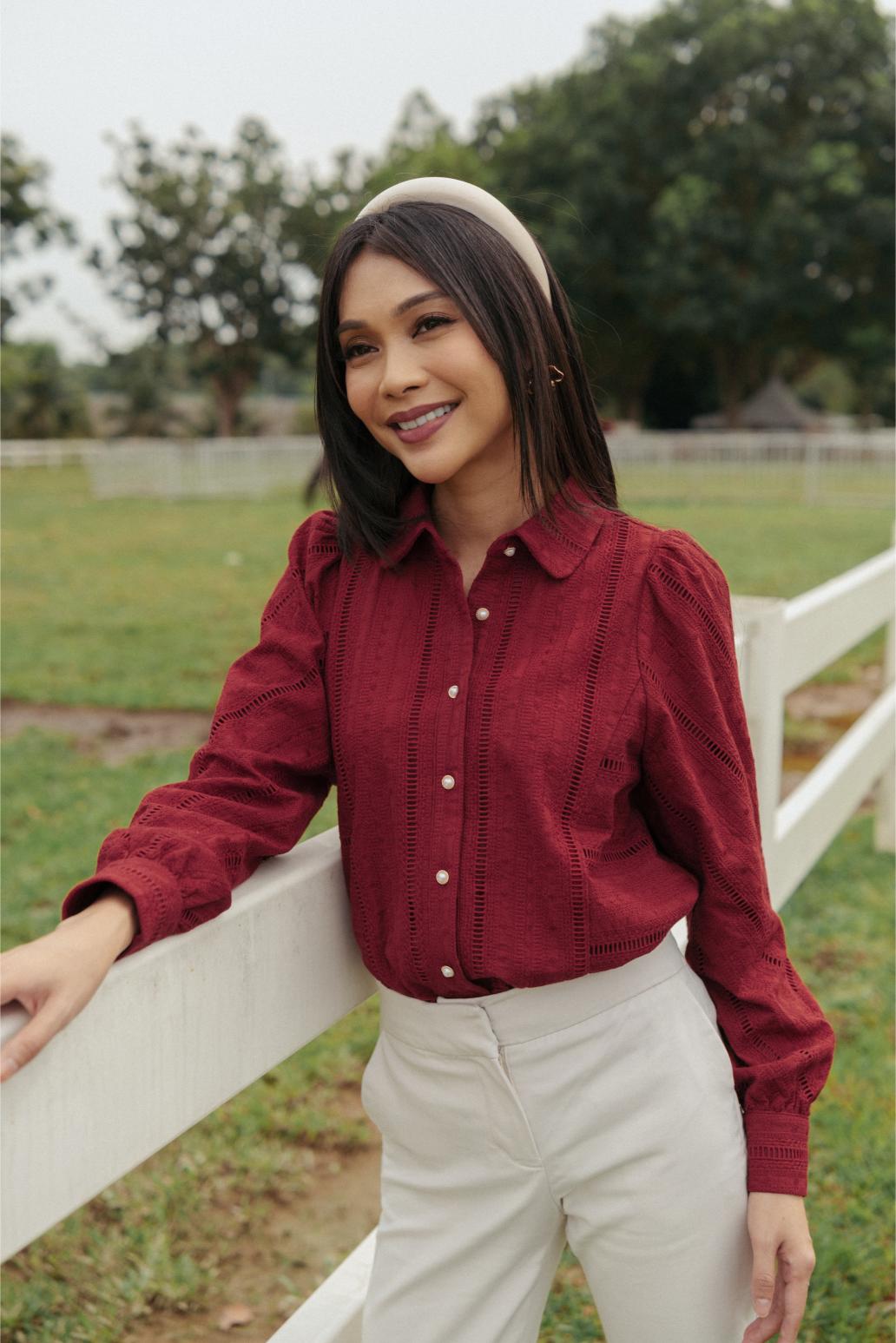 The Anya Blouse in Burgundy