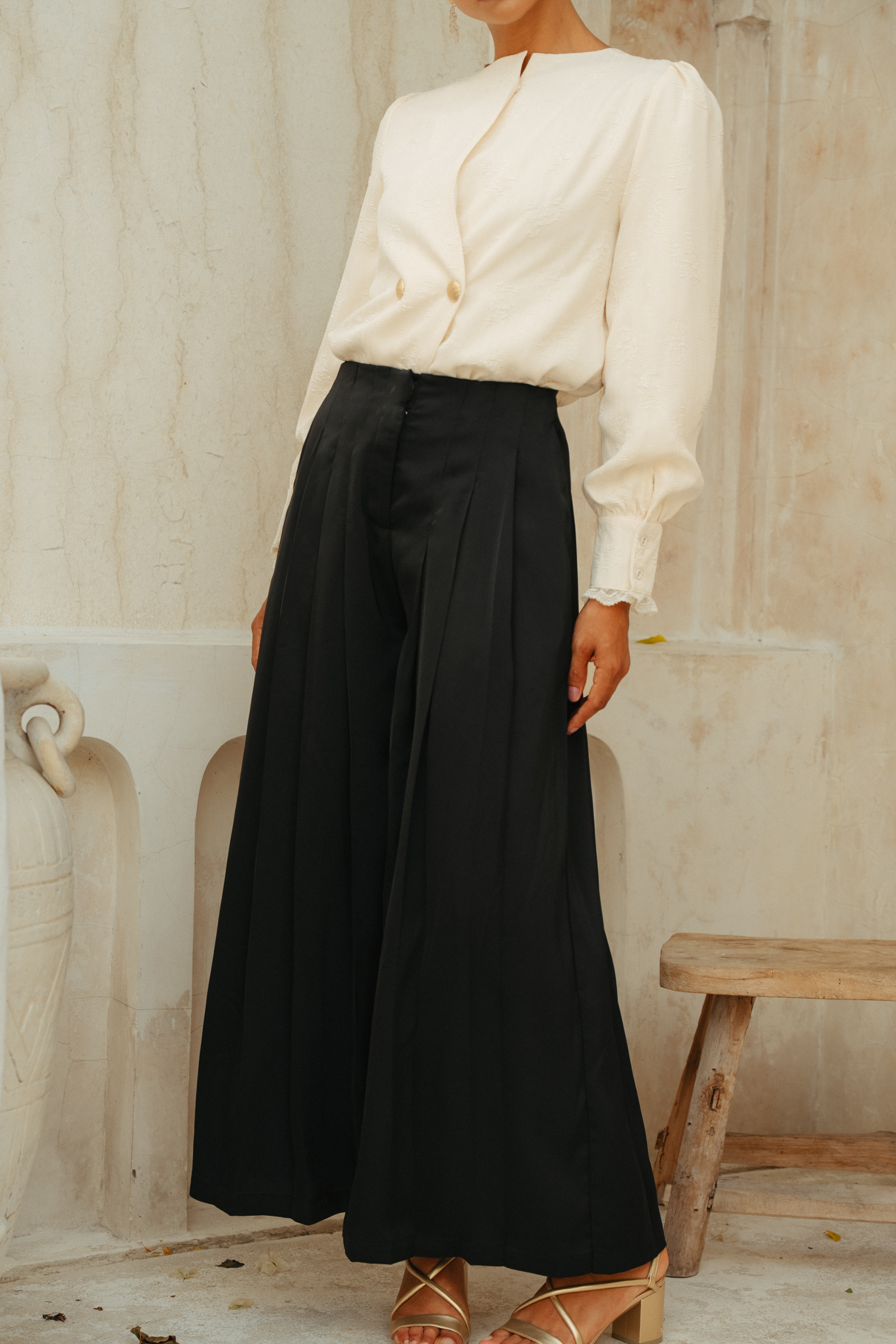 The Lauren Pleated Pants in Black
