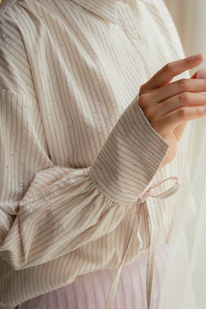 THE JOAN STUDDED OVERSIZED SHIRT IN PINK STRIPES