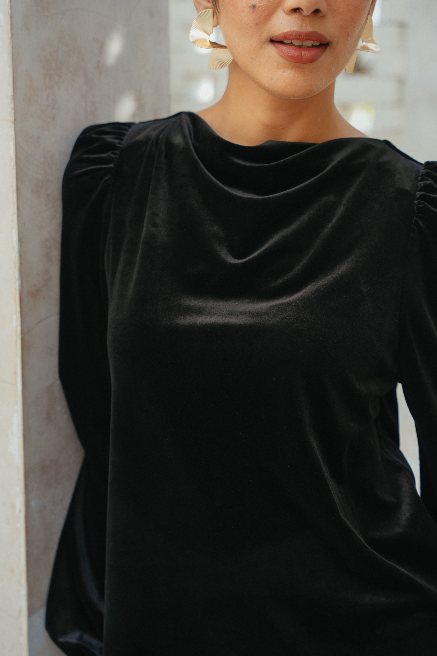 The Hailey Kurung in Black Featherlight Velvet