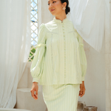The Lorna Kurung in Apple Green Stripes