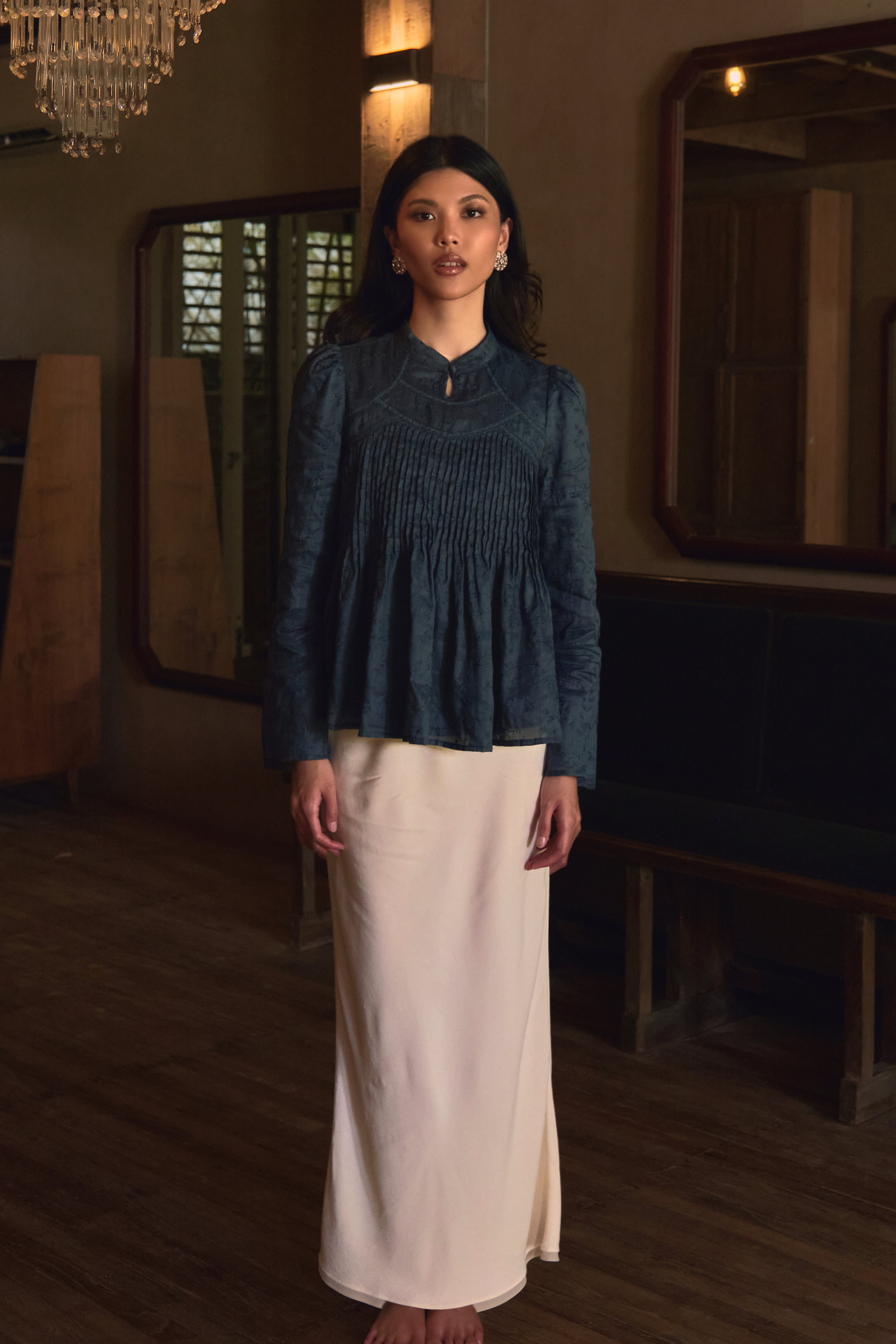 The Jannah Orient Ramie Top in Navy Teal