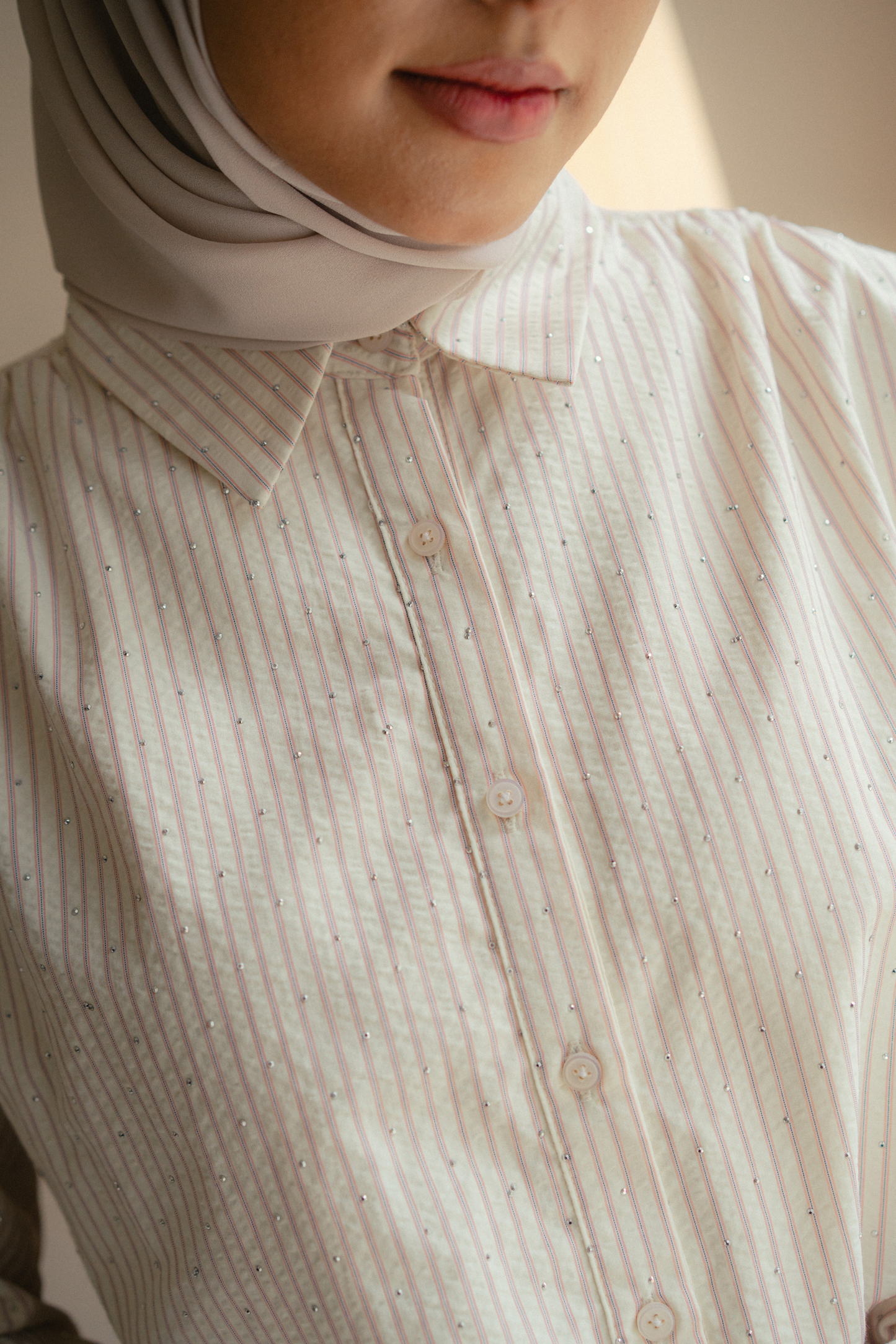 THE JOAN STUDDED OVERSIZED SHIRT IN PINK STRIPES