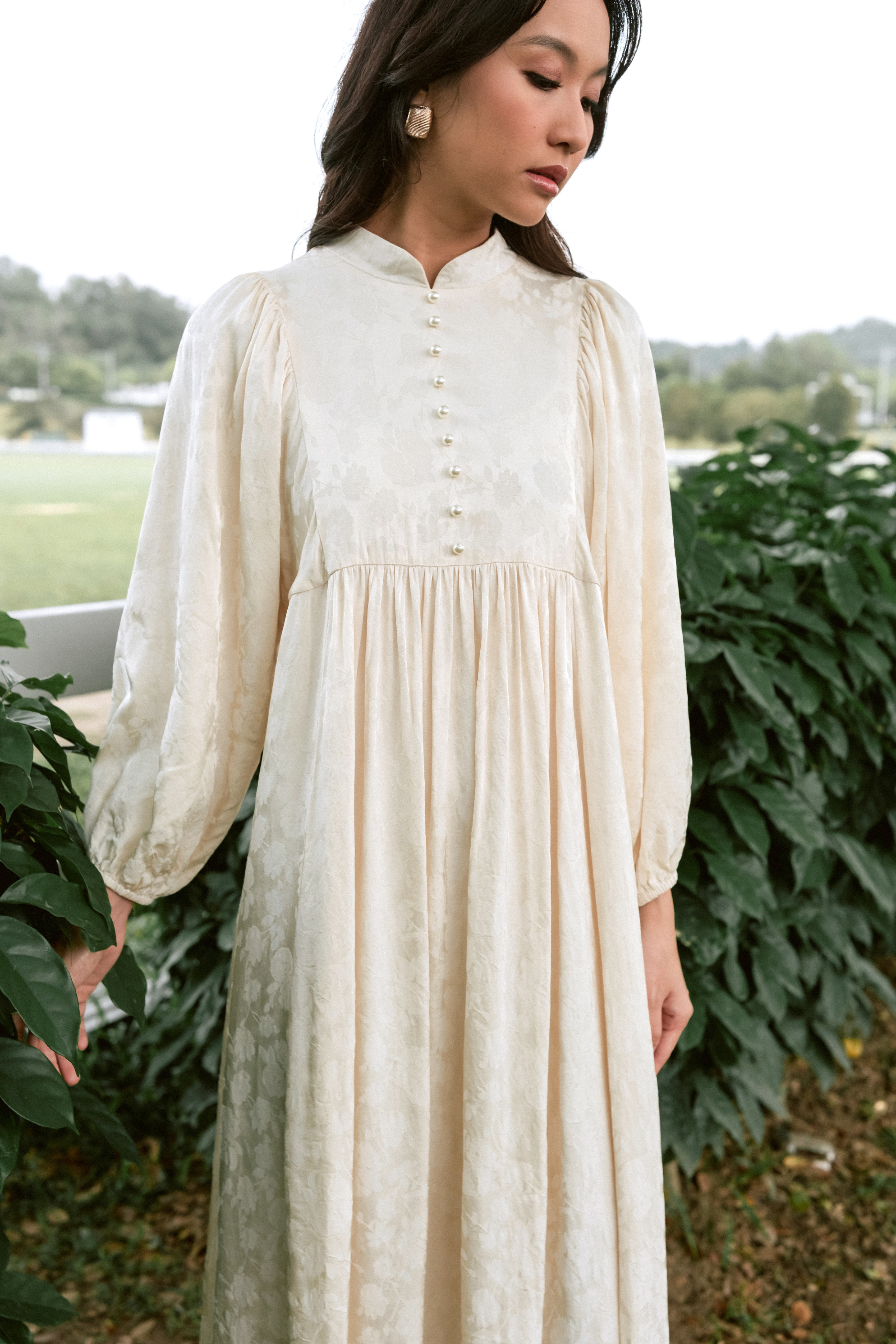 Darcy Dress in Golden Floral Jacquard