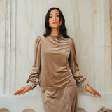 The Hailey Kurung in Camel Featherlight Velvet