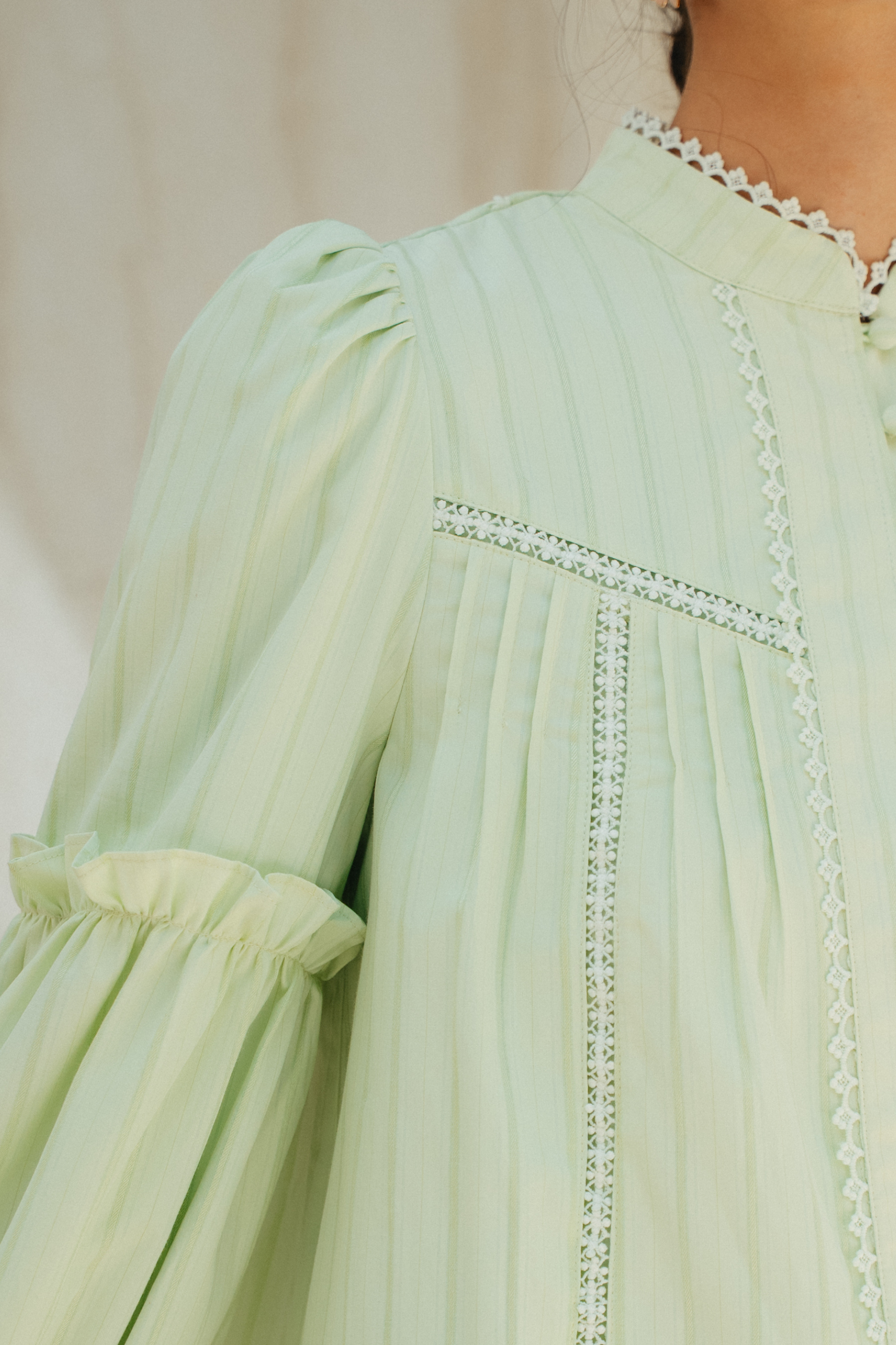The Lorna Kurung in Apple Green Stripes