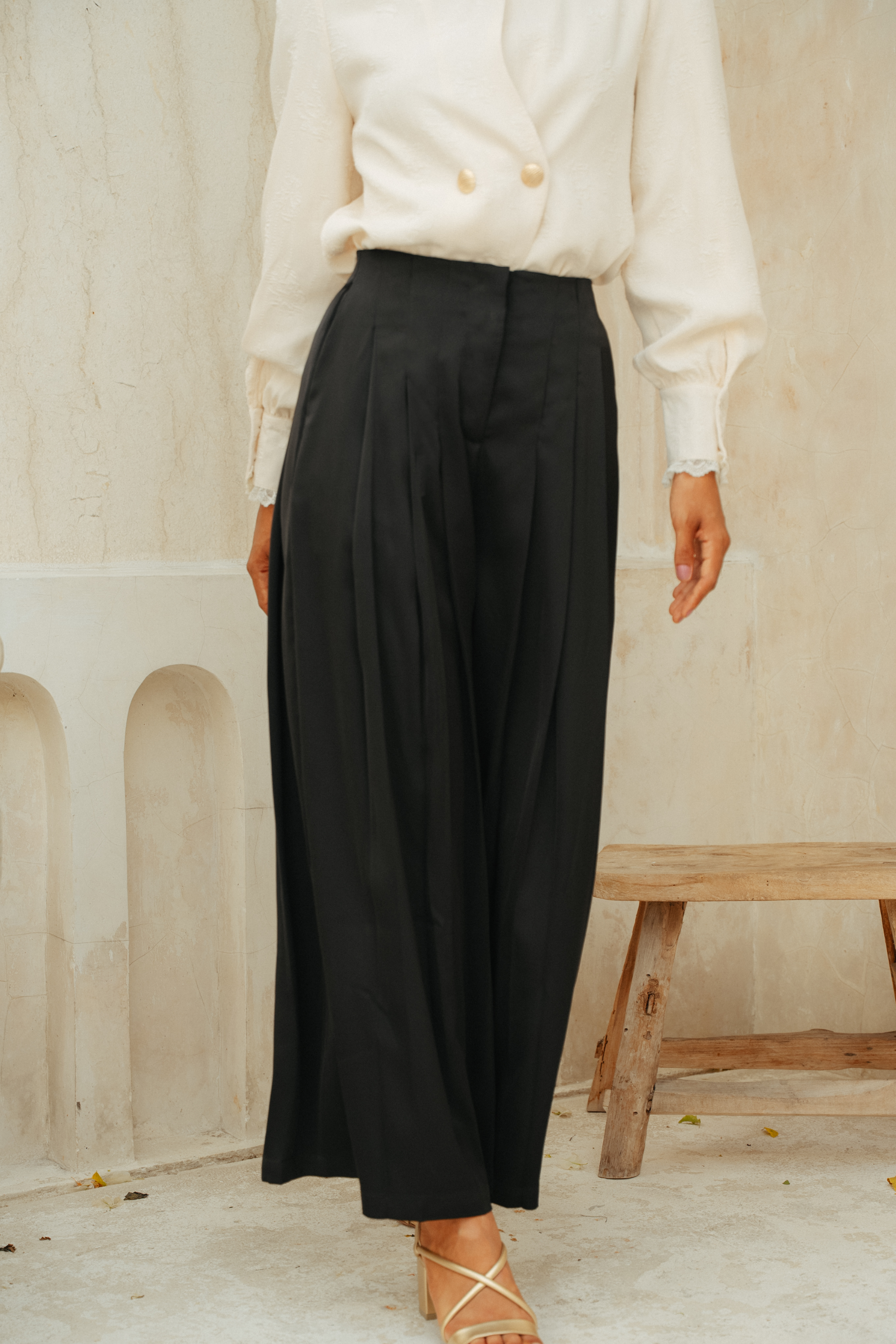 Lauren Pleated Pants in Black