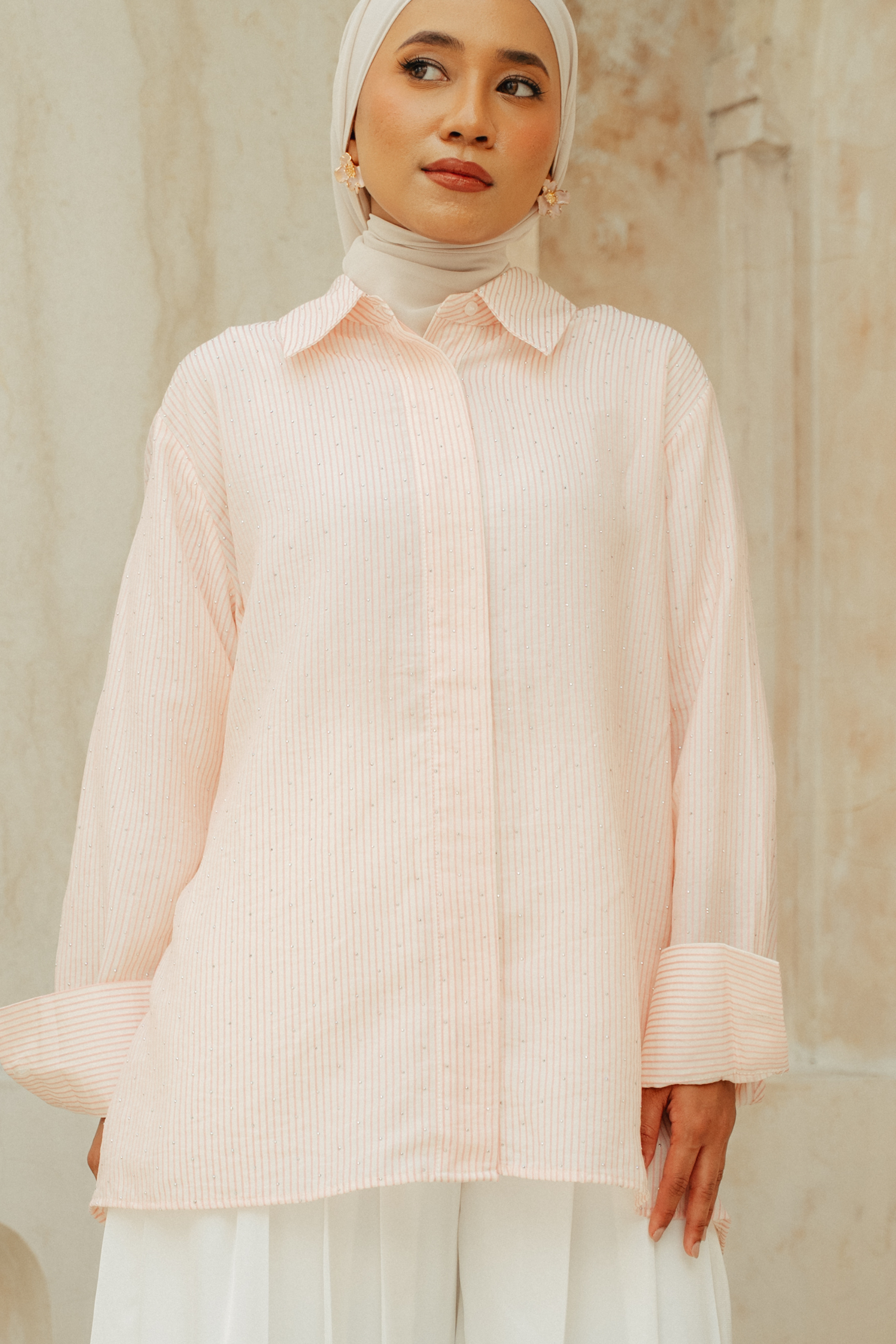 The Gwenn Cotton Rhinestone Shirt in Rose