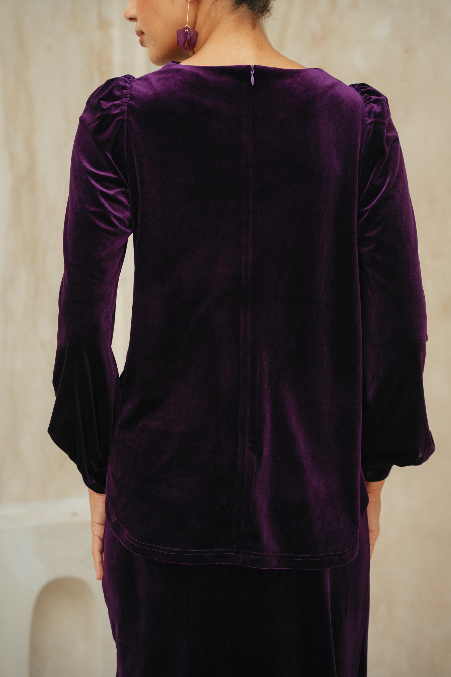 The Hailey Kurung in Deep Purple Featherlight Velvet