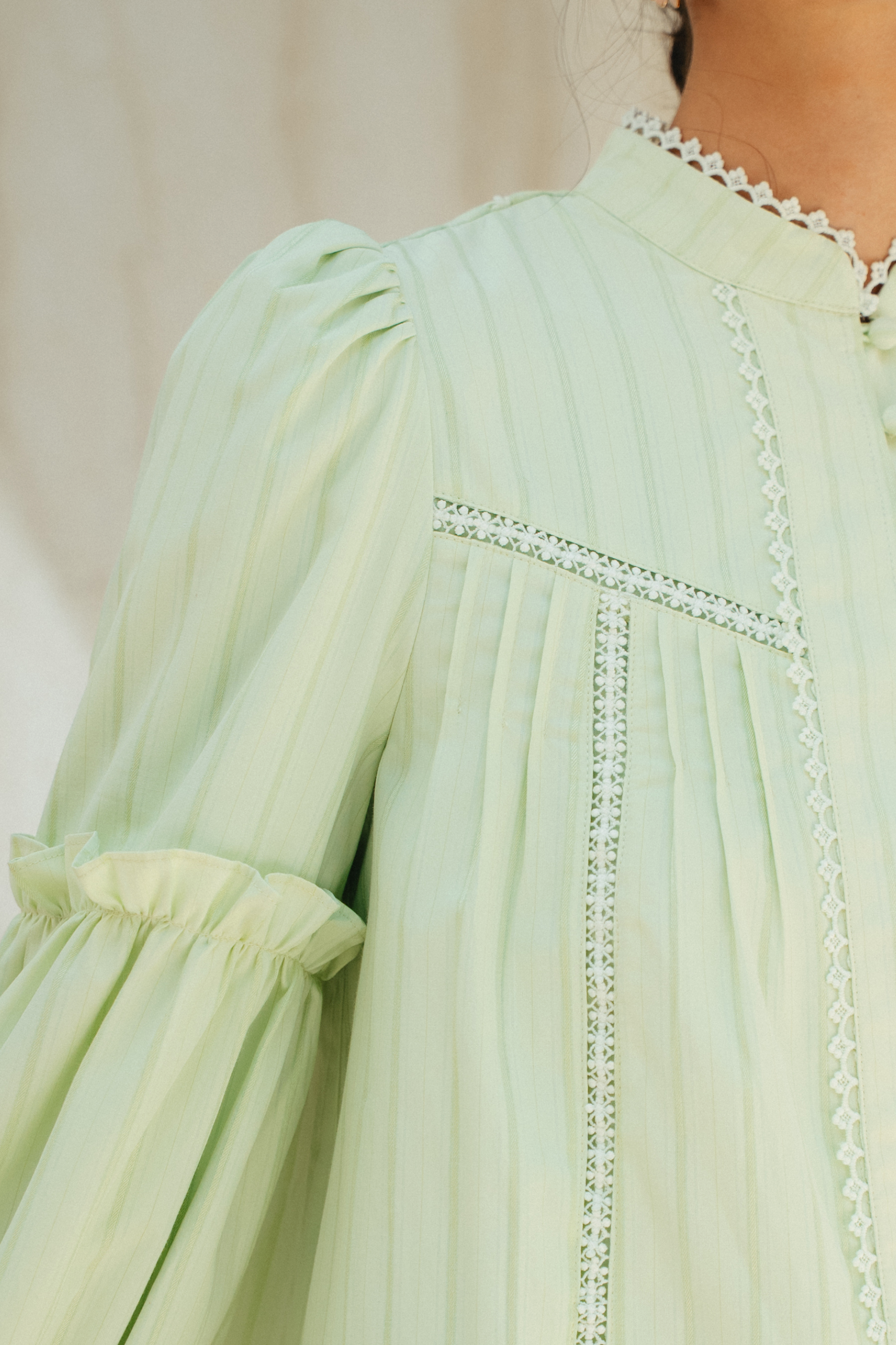 The Lorna Kurung in Apple Green Stripes