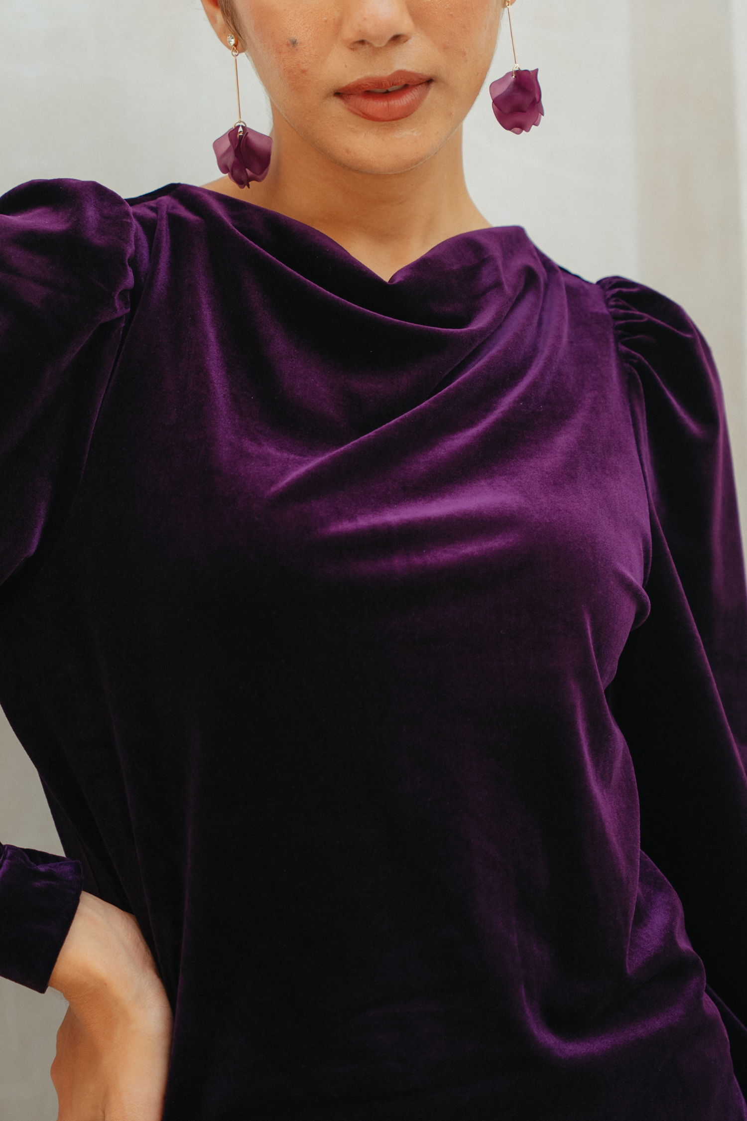 The Hailey Kurung in Deep Purple Featherlight Velvet