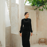 The Hailey Kurung in Black Featherlight Velvet