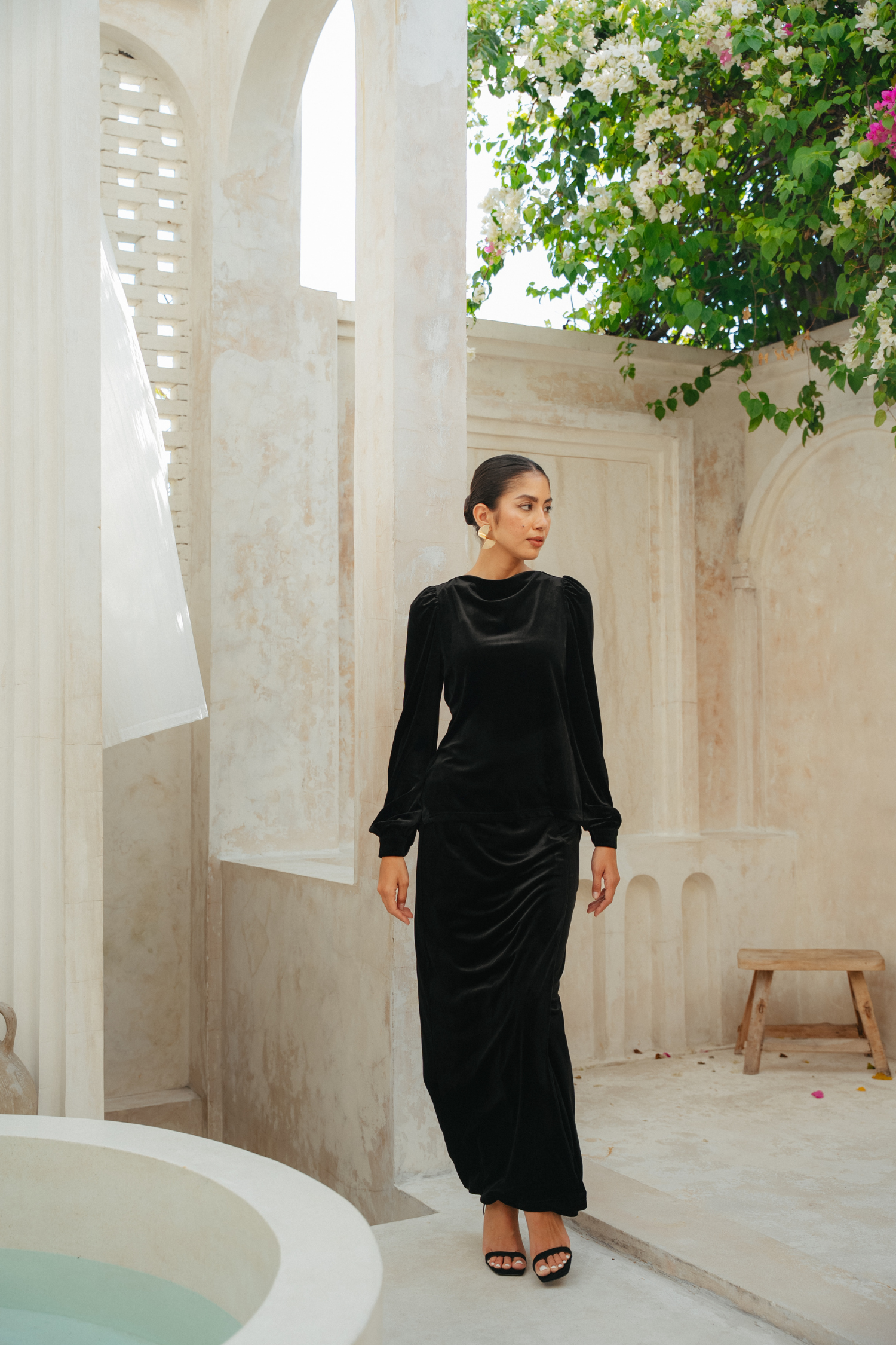 The Hailey Kurung in Black Featherlight Velvet