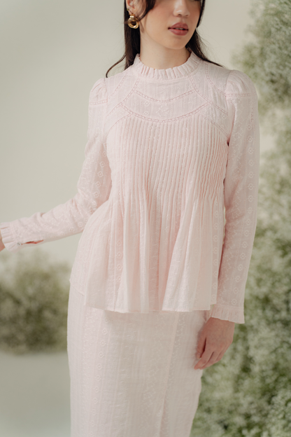 The Jannah Kurung in Baby Pink Broderie Anglaise