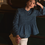 The Jannah Orient Ramie Top in Navy Teal
