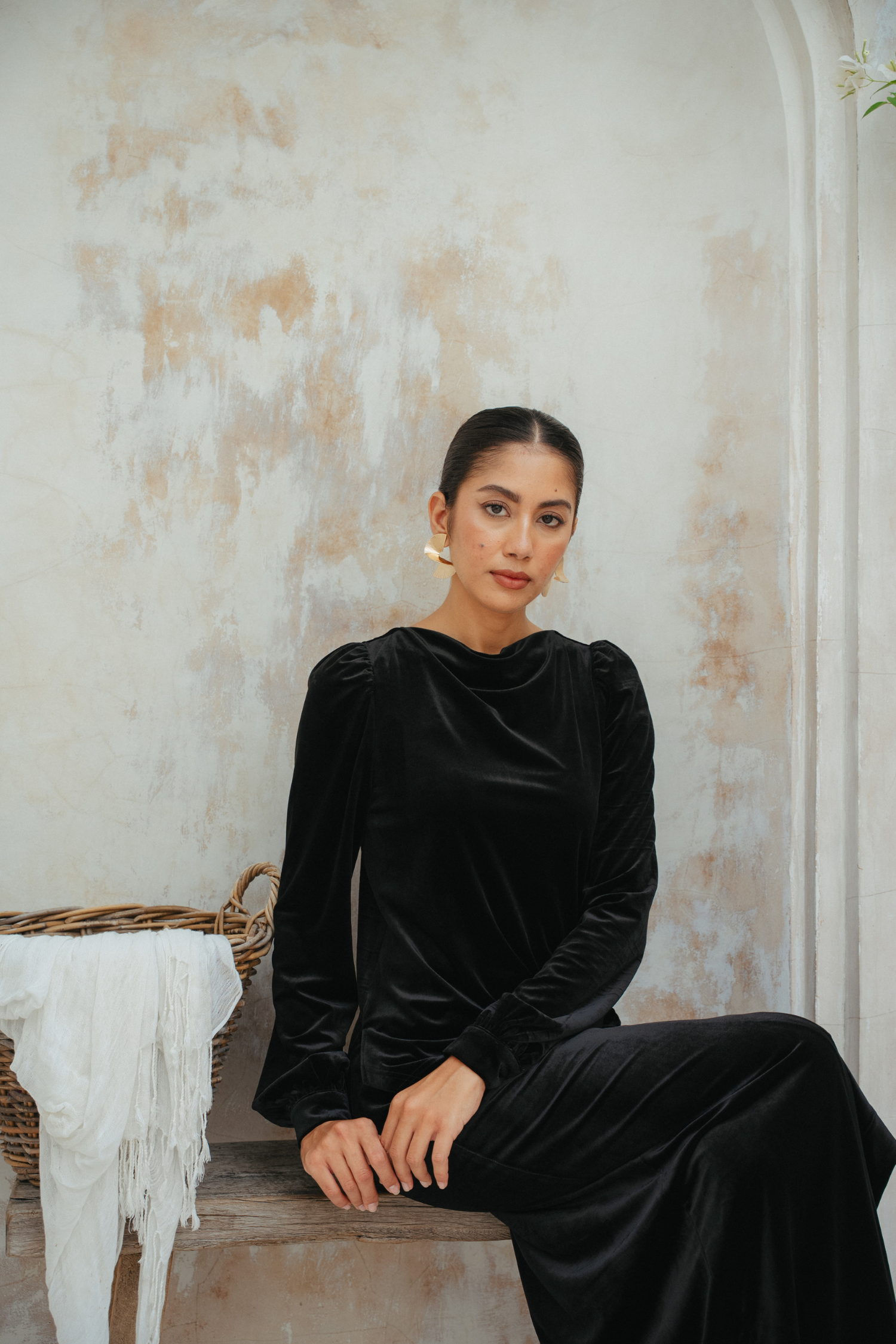 The Hailey Kurung in Black Featherlight Velvet