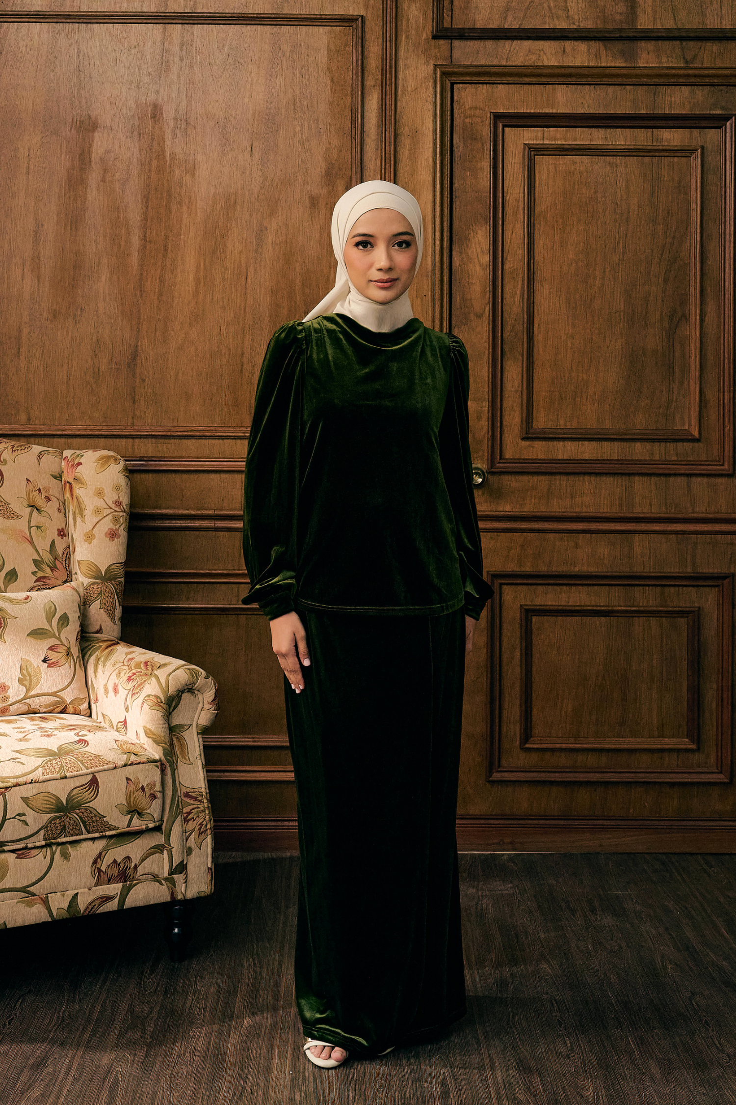 The Hailey Kurung in Olive Featherlight Velvet