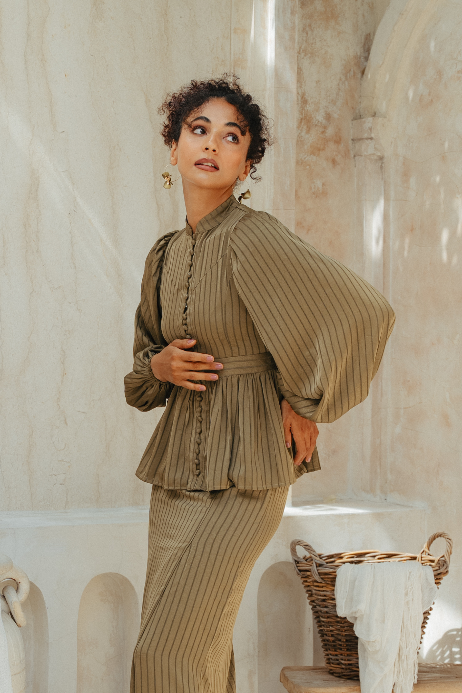 The Opal Kurung in Olive Jacquard